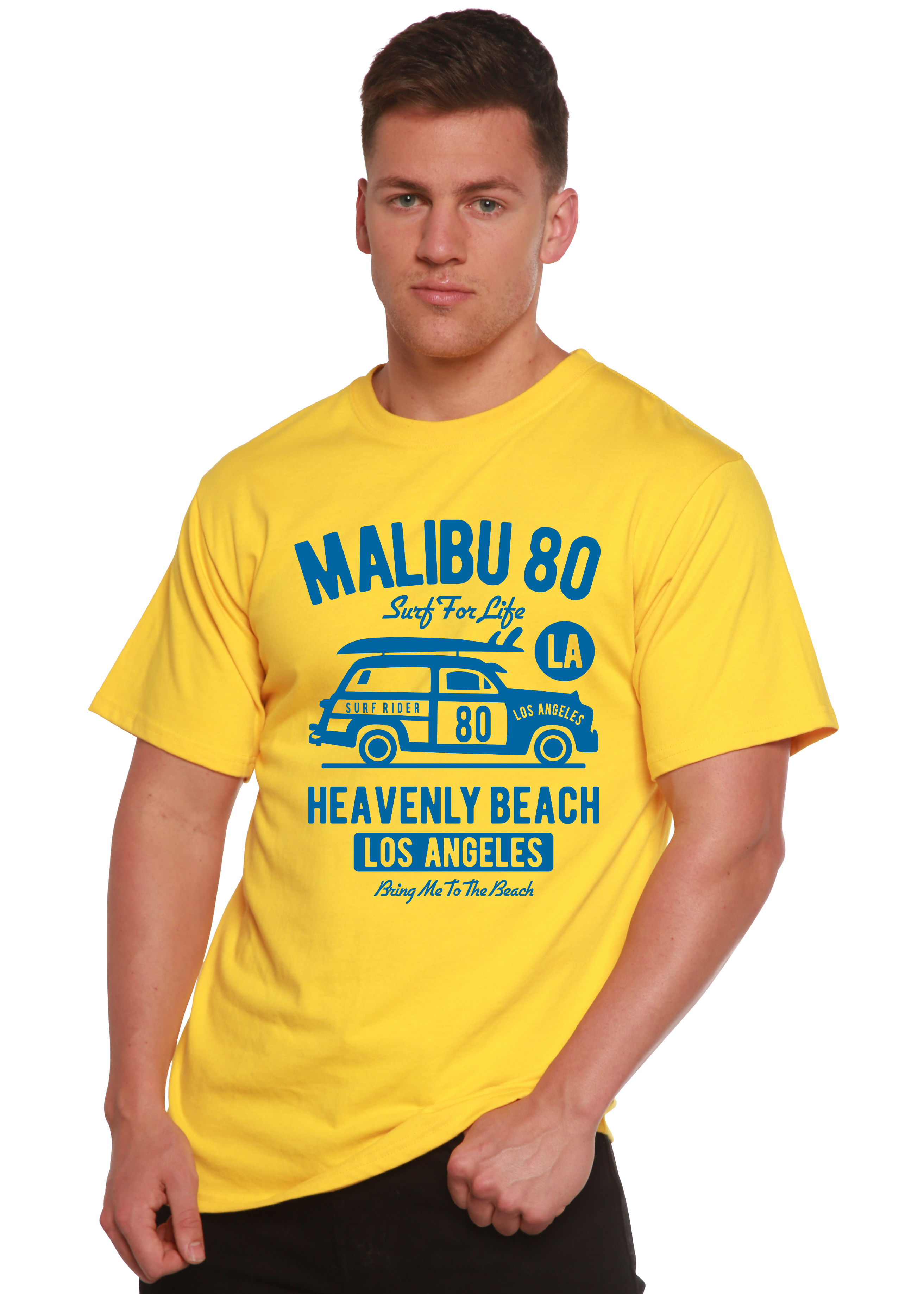 Camiseta gráfica de manga corta de viscosa de bambú y algodón orgánico para hombre Malibu 80