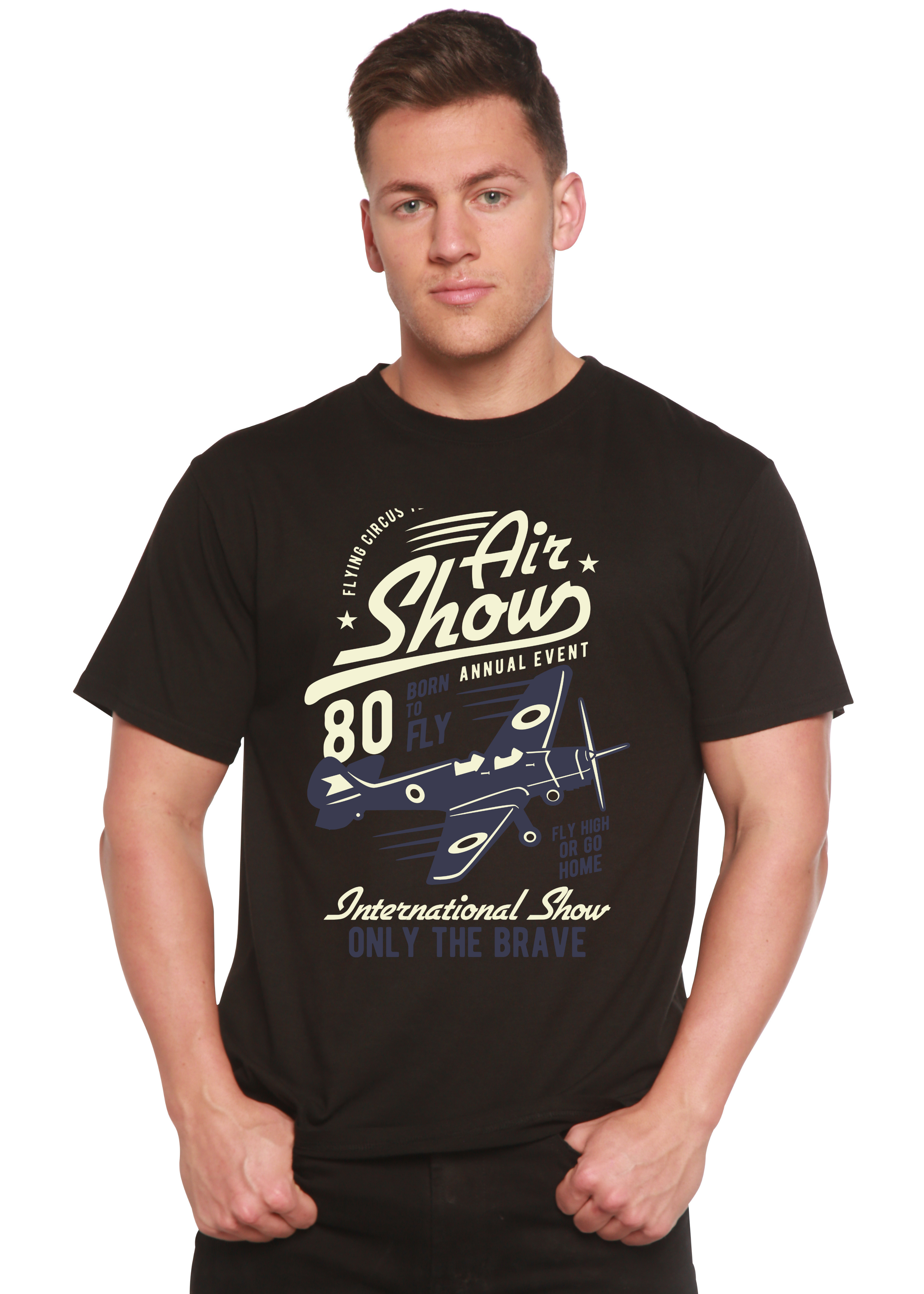 Camiseta Gráfica de Manga Corta de Viscosa de Bambú/Algodón Orgánico "Air Show" para Hombre
