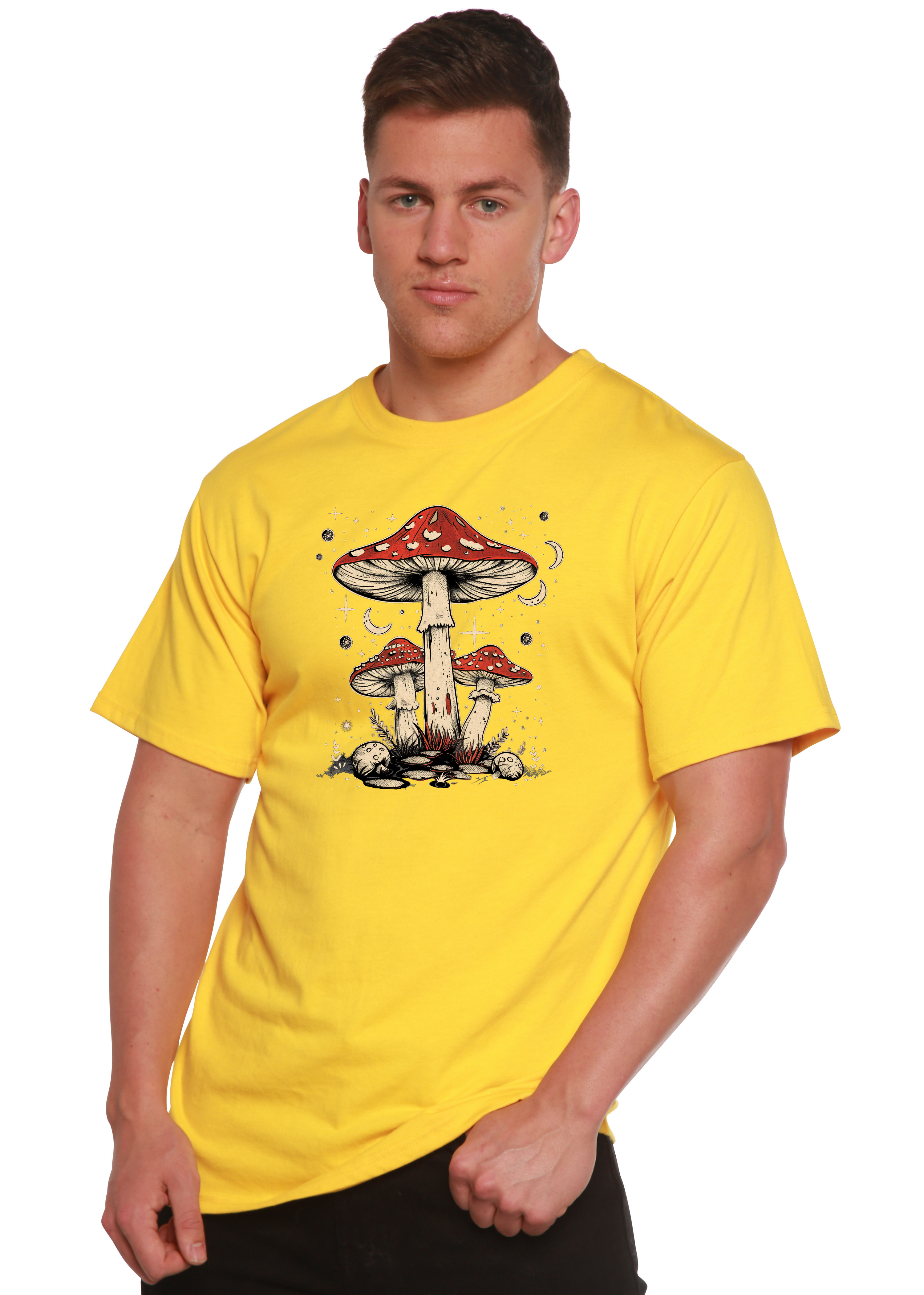 Camiseta gráfica unisex de bambú/algodón "Boho Retro Hippie Mushrooms Natural"