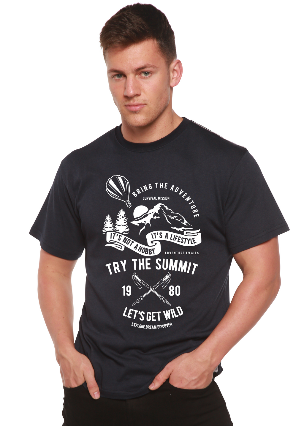 Prueba la camiseta gráfica de manga corta de bambú/algodón orgánico Summit Spun Bamboo® para hombre