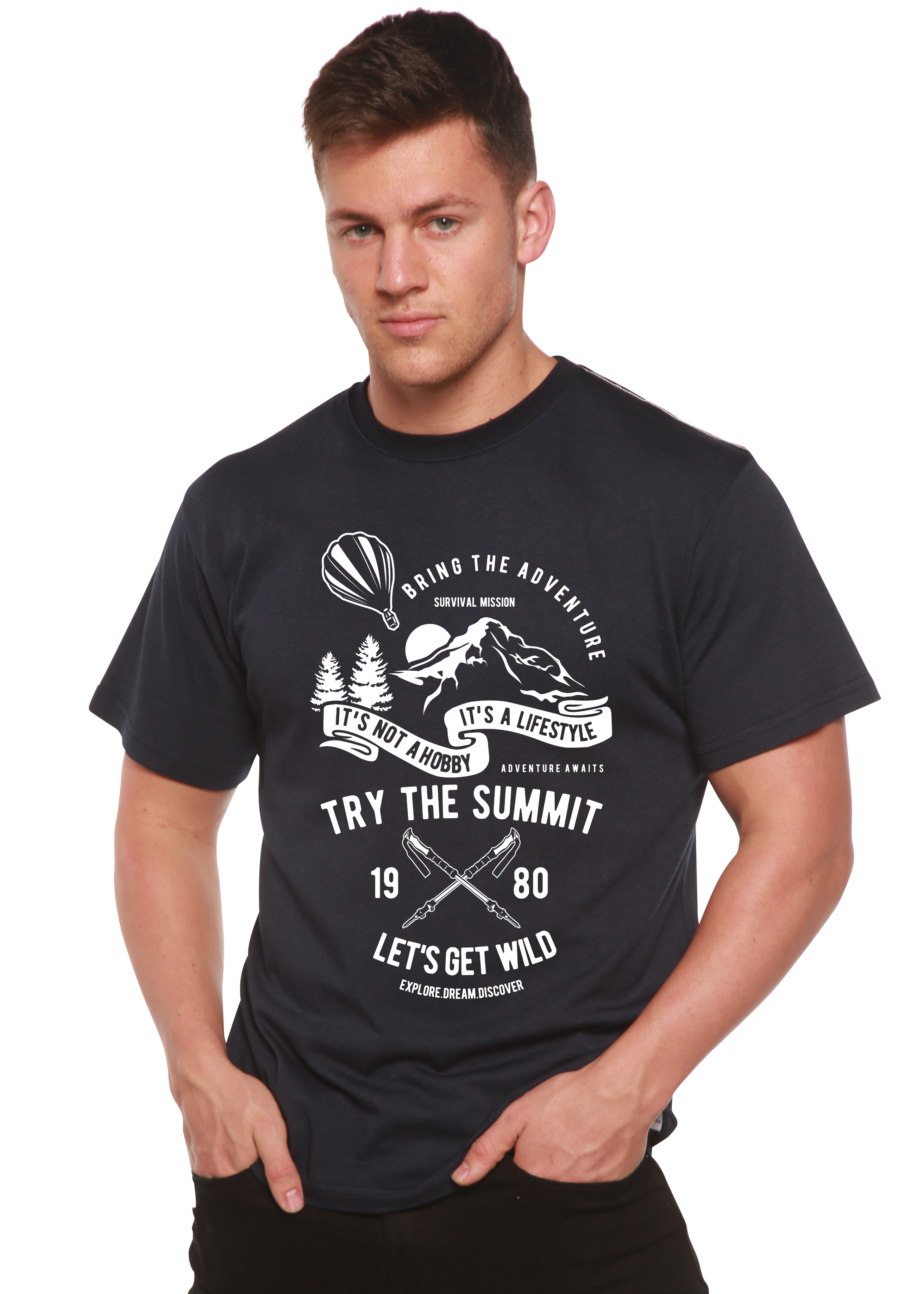 Prueba la camiseta gráfica de manga corta de bambú/algodón orgánico Summit Spun Bamboo® para hombre