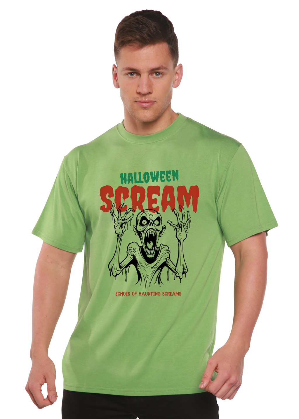 Camiseta gráfica de manga corta de viscosa de bambú y algodón orgánico para hombre Halloween Scream