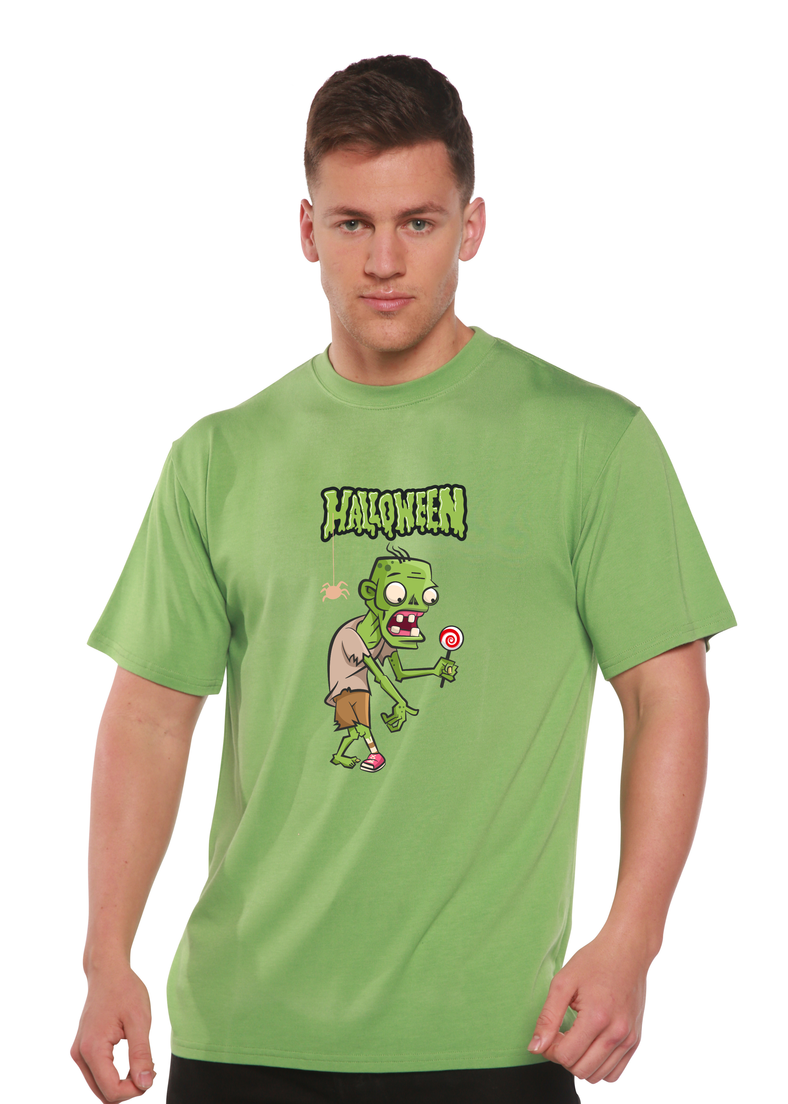 Camiseta gráfica de manga corta de bambú/algodón orgánico con monstruo verde de Halloween unisex