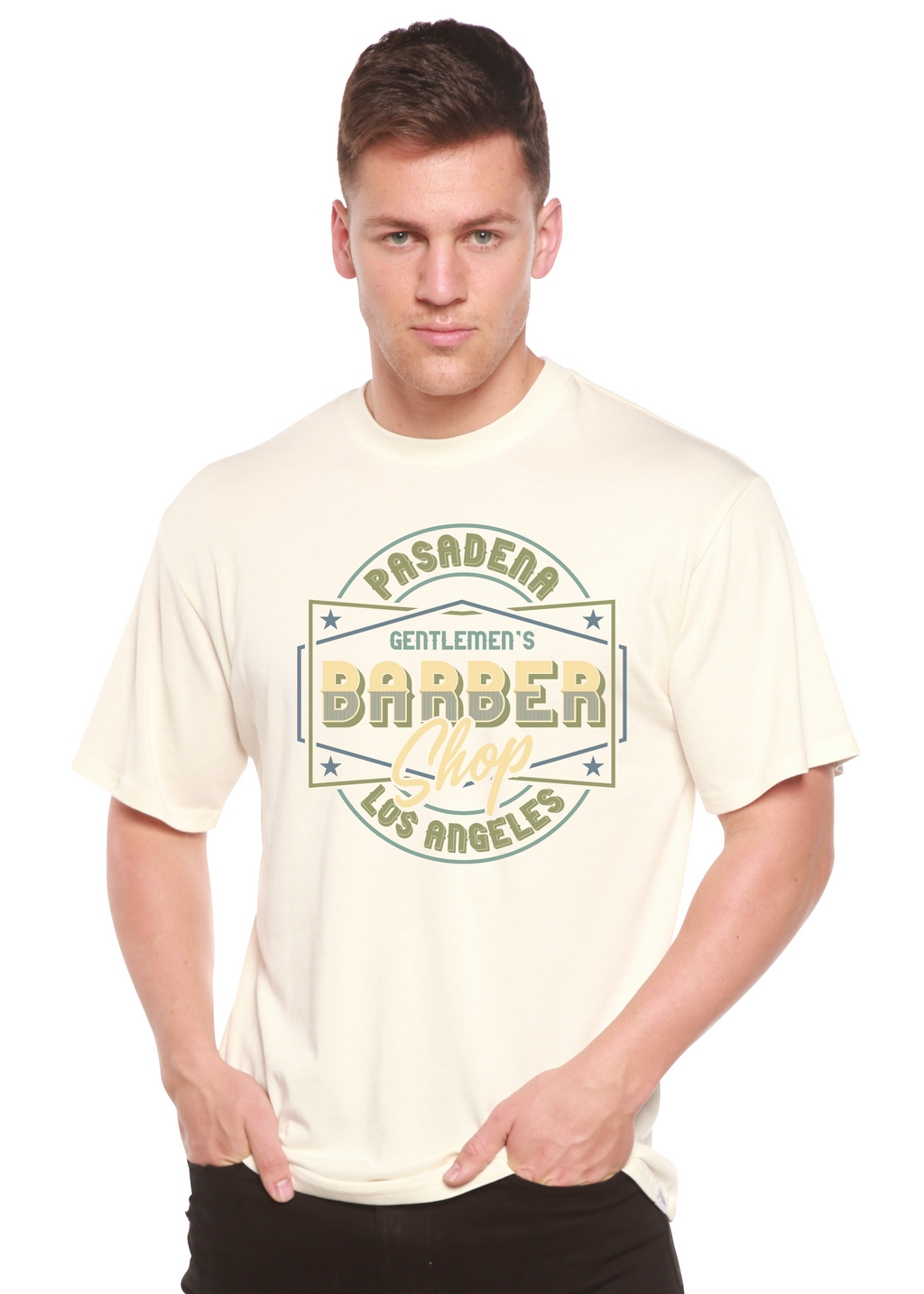 Camiseta gráfica de manga corta de viscosa de bambú y algodón orgánico para hombre de Gentlement's Barber Shop
