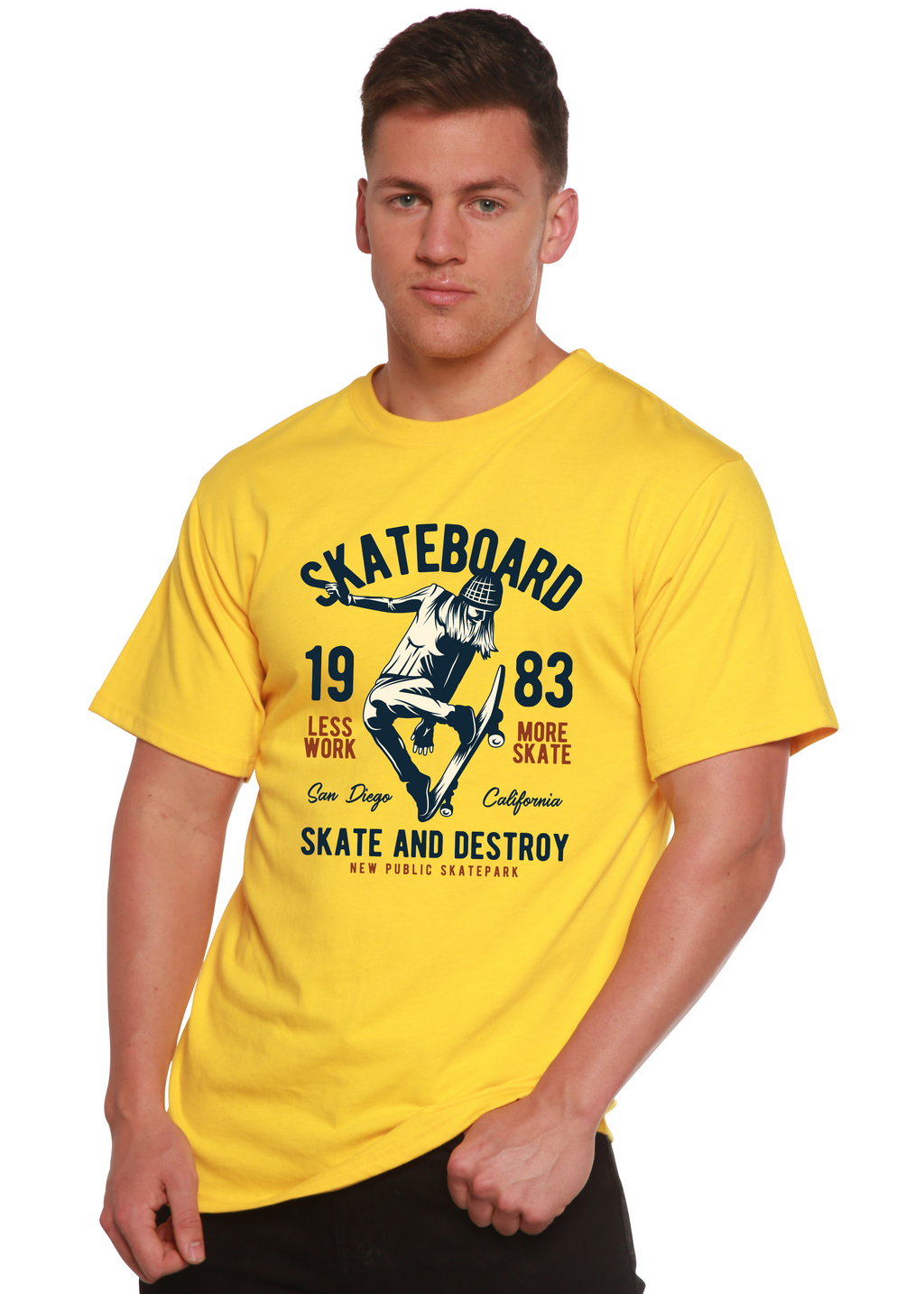 Camiseta gráfica de manga corta de viscosa de bambú/algodón orgánico "Skateboard 1983" para hombre