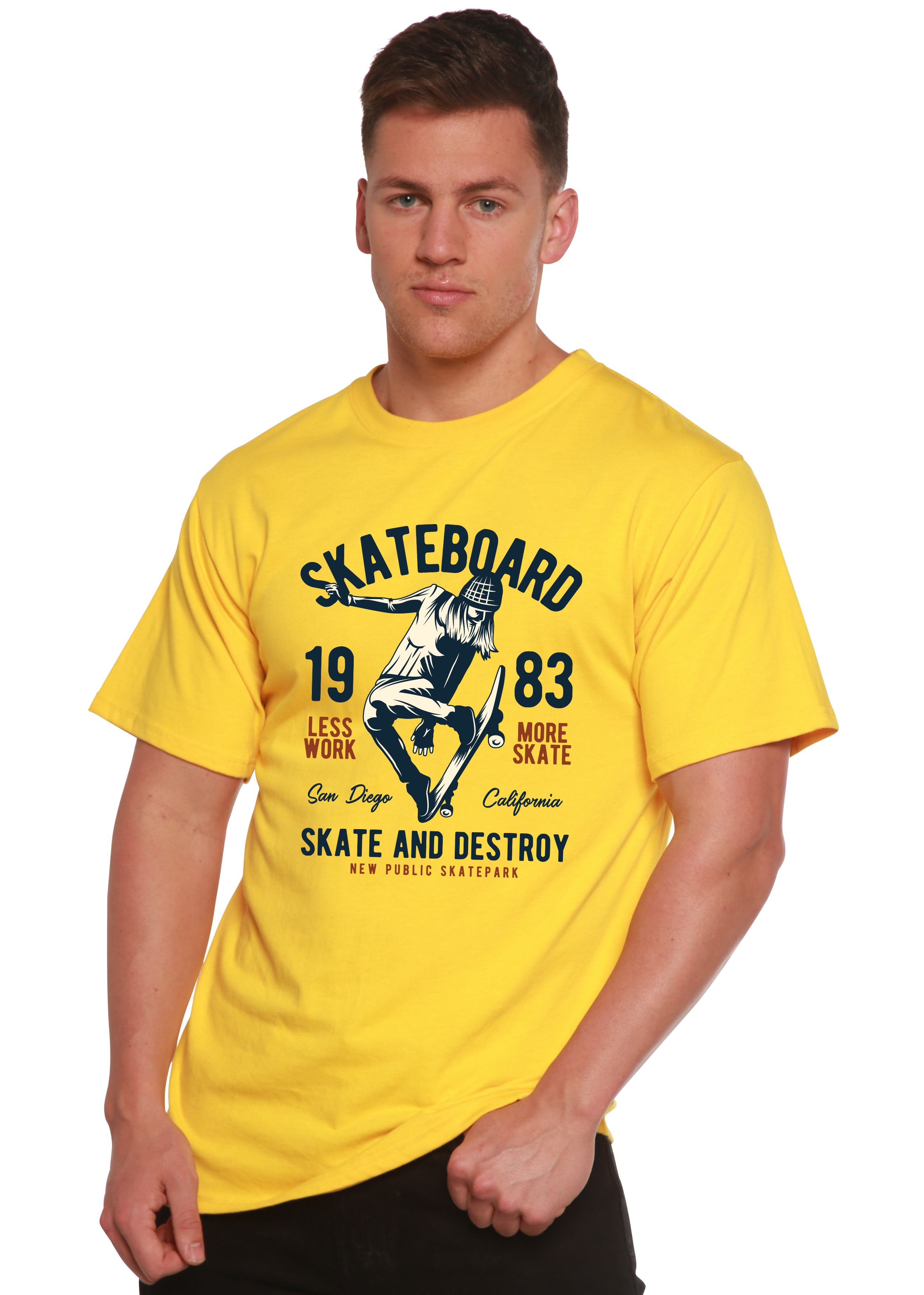 Camiseta gráfica de manga corta de viscosa de bambú/algodón orgánico "Skateboard 1983" para hombre