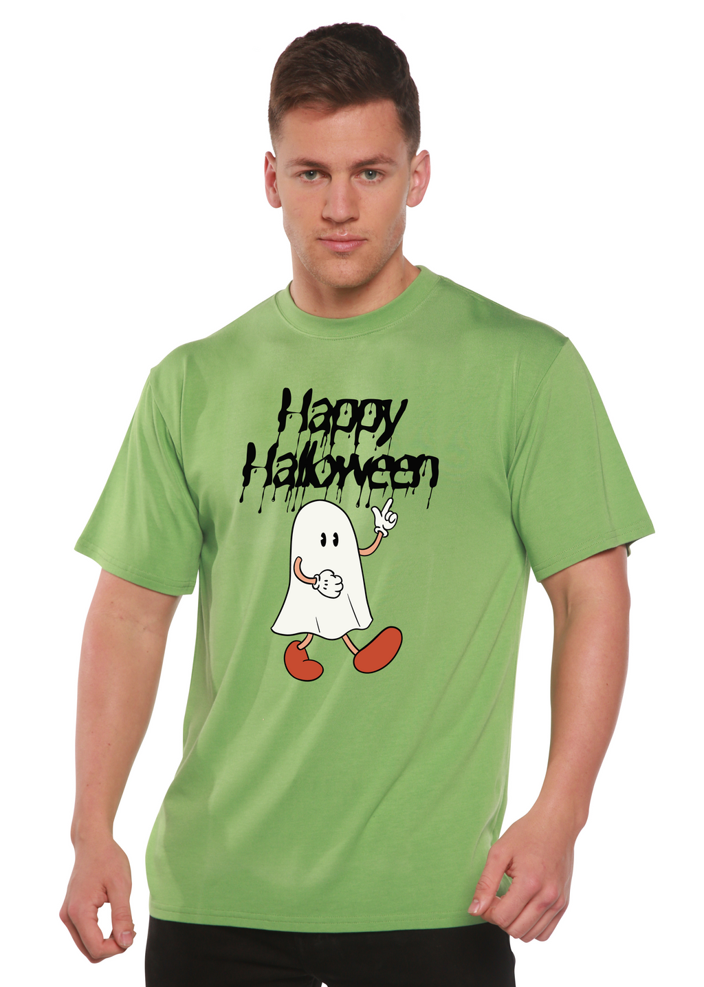 Camiseta gráfica de manga corta de viscosa de bambú/algodón orgánico para hombre - ¡Feliz Halloween!