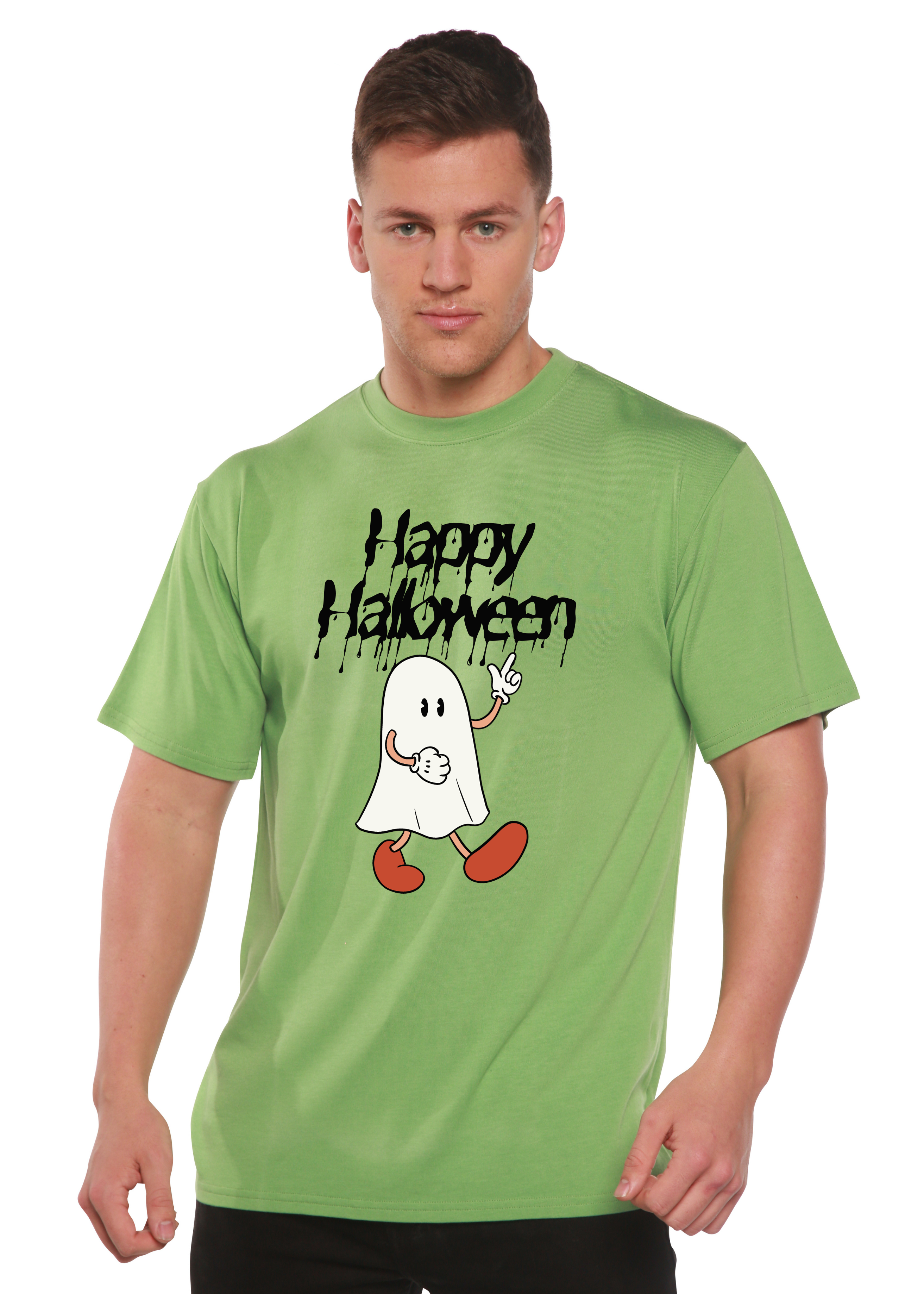 Camiseta gráfica de manga corta de viscosa de bambú/algodón orgánico para hombre - ¡Feliz Halloween!