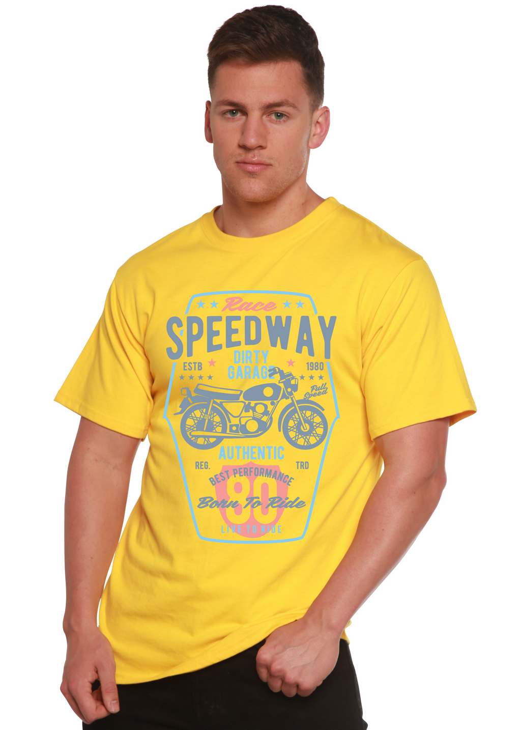 Camiseta de manga corta con gráficos de bambú/algodón orgánico para hombre Spun Bamboo® Speedway Motorcycle