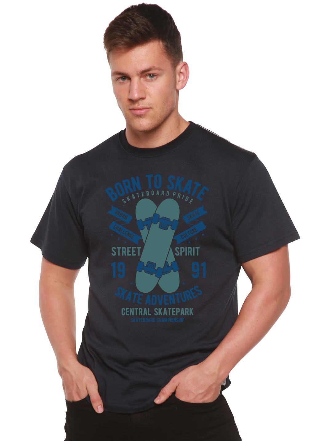 Camiseta gráfica de manga corta "Born To Skate" para hombre de viscosa de bambú/algodón orgánico
