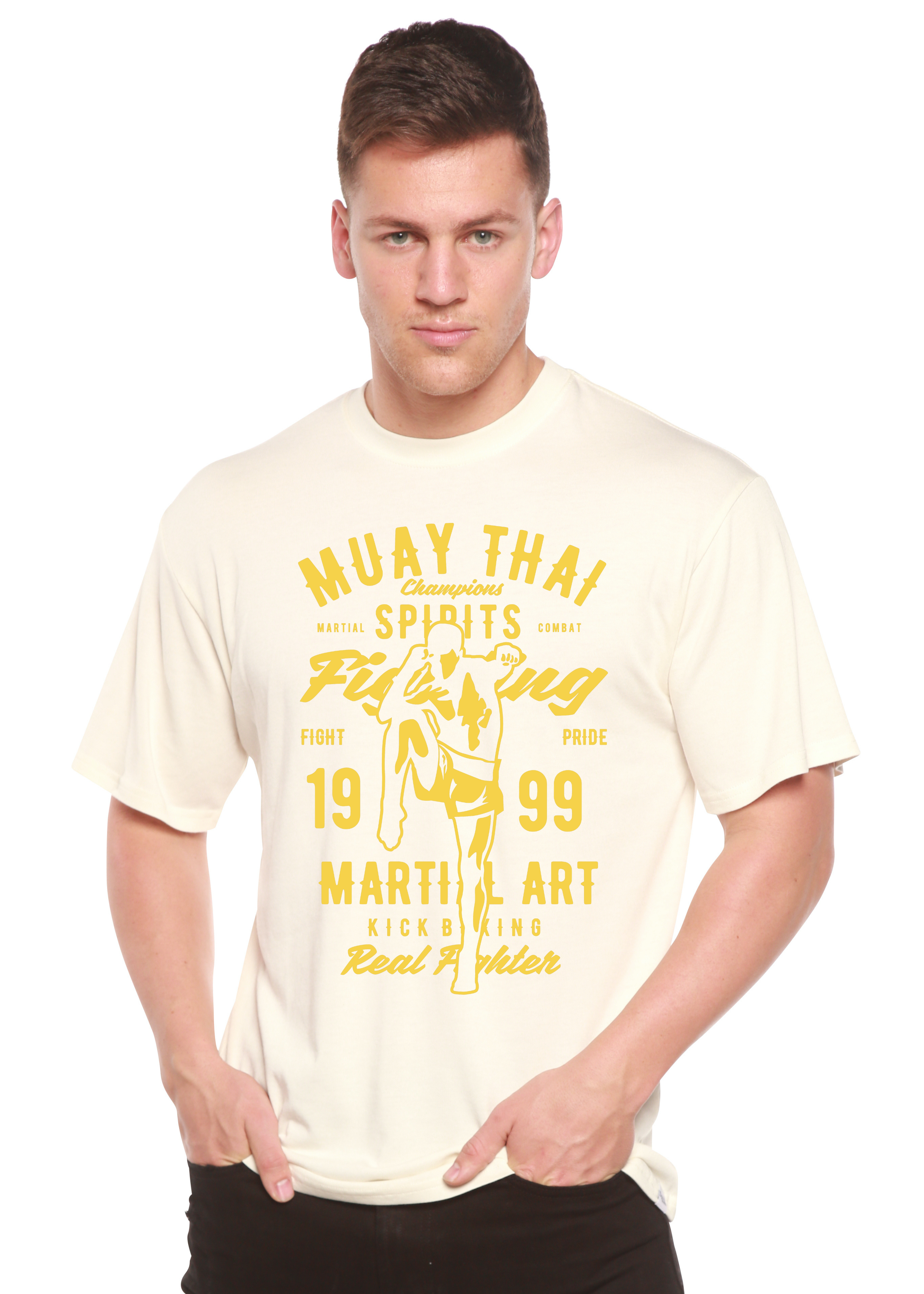 Camiseta de manga corta con gráfico de bambú Spun Bamboo® de viscosa de bambú/algodón orgánico de Muay Thai para hombre