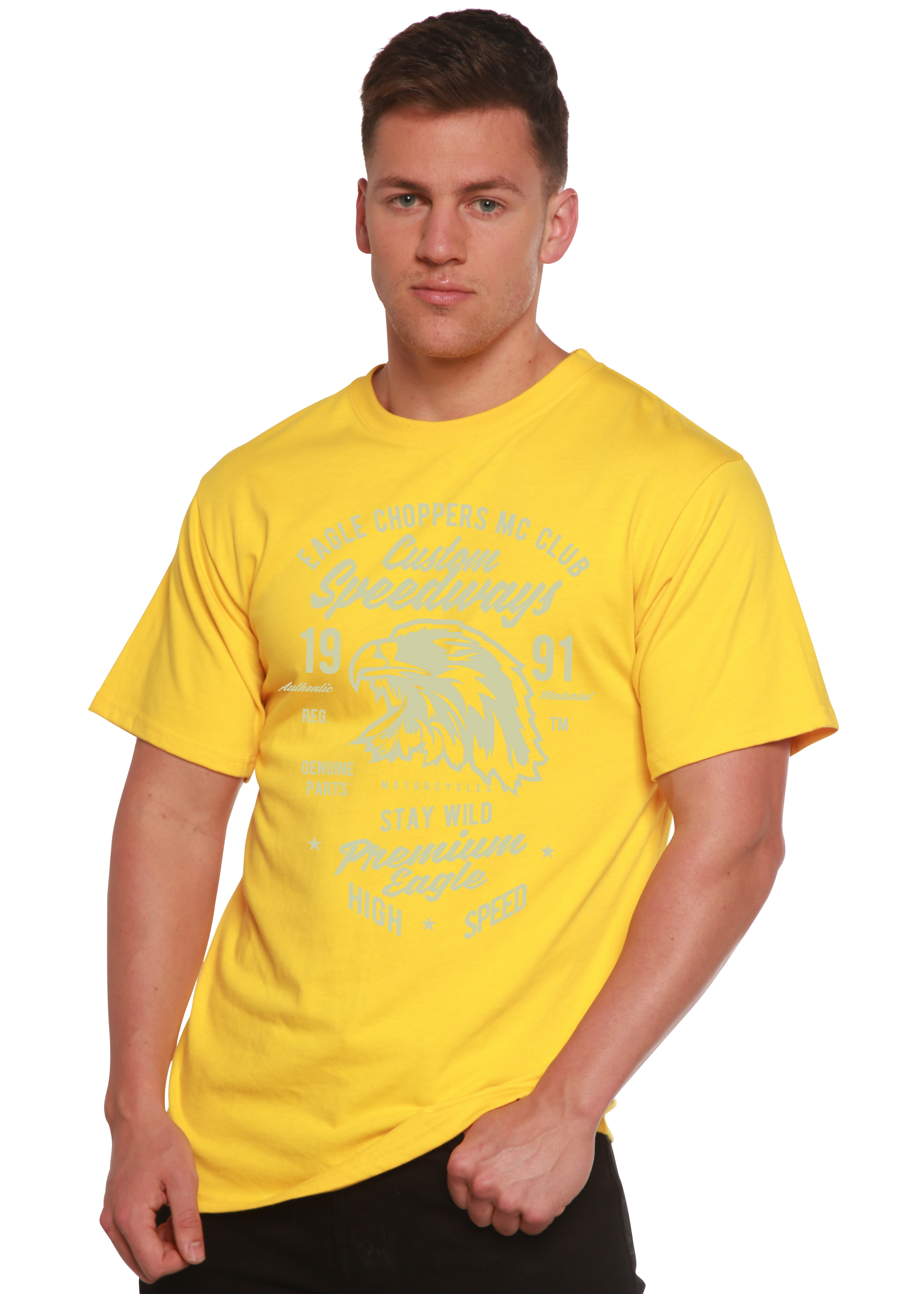 Camiseta de manga corta con gráfico Custom Speedways Premium Eagle de viscosa de bambú y algodón orgánico para hombre