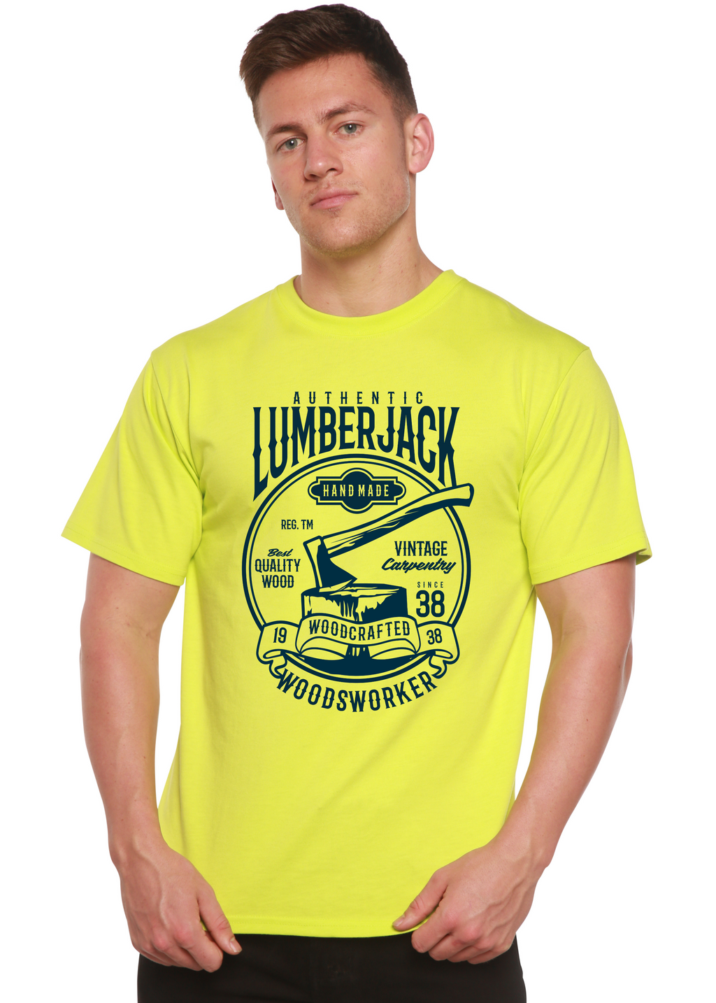 Camiseta gráfica de manga corta de bambú/algodón orgánico "Authentic Lumberjack" para hombre