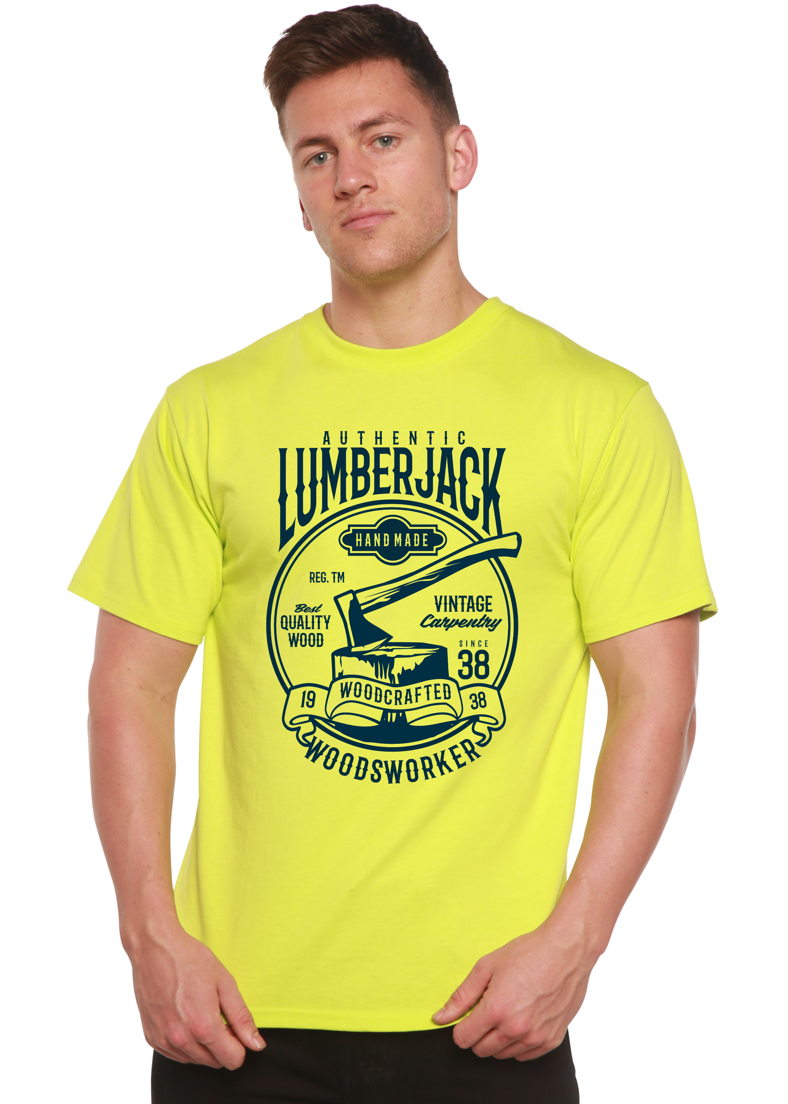 Camiseta gráfica de manga corta de bambú/algodón orgánico "Authentic Lumberjack" para hombre