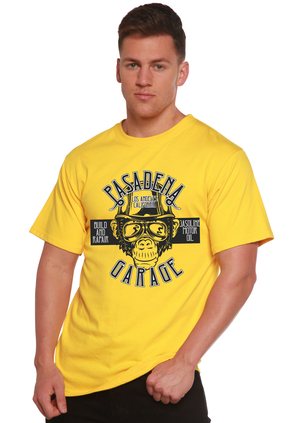 Camiseta Gráfica de Manga Corta de Viscosa de Bambú/Algodón Orgánico para Hombre Pasadena Garage
