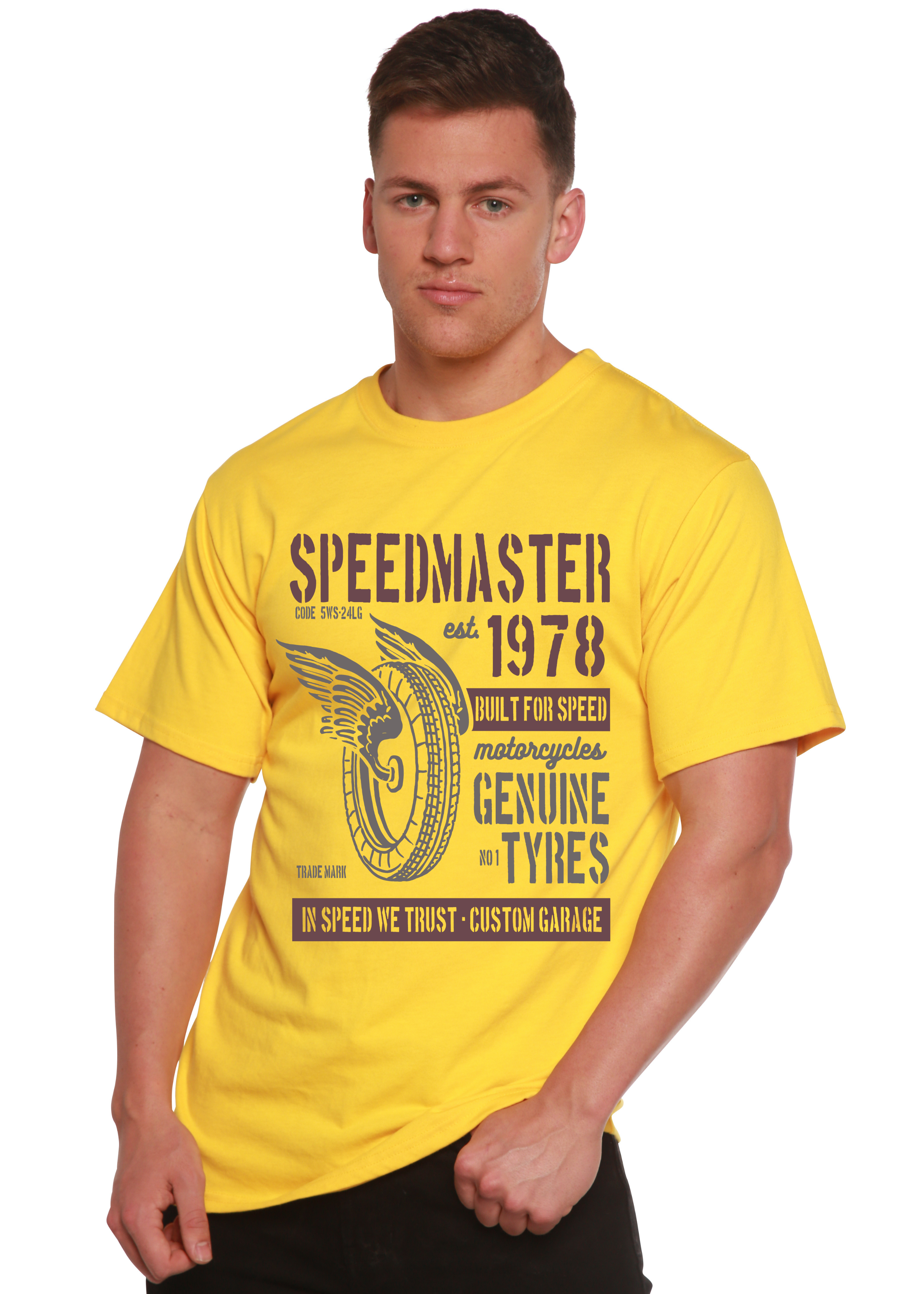 Camiseta gráfica de manga corta para hombre Speed Master Spun Bamboo® de bambú viscosa/algodón orgánico