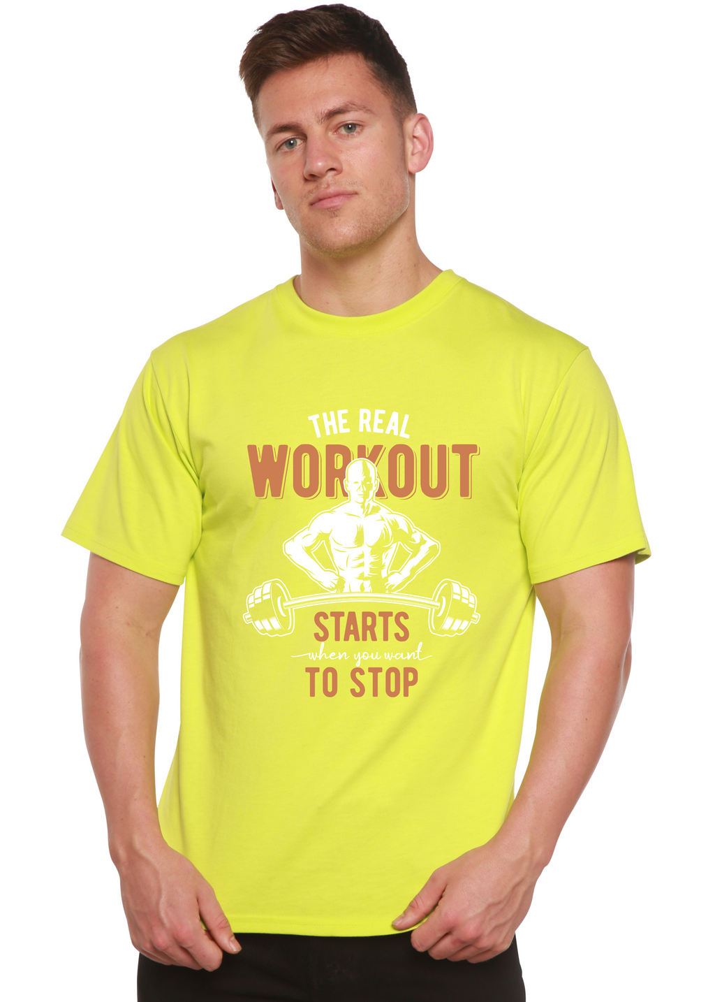 Camiseta gráfica de manga corta para hombre The Real Workout de bambú viscosa/algodón orgánico