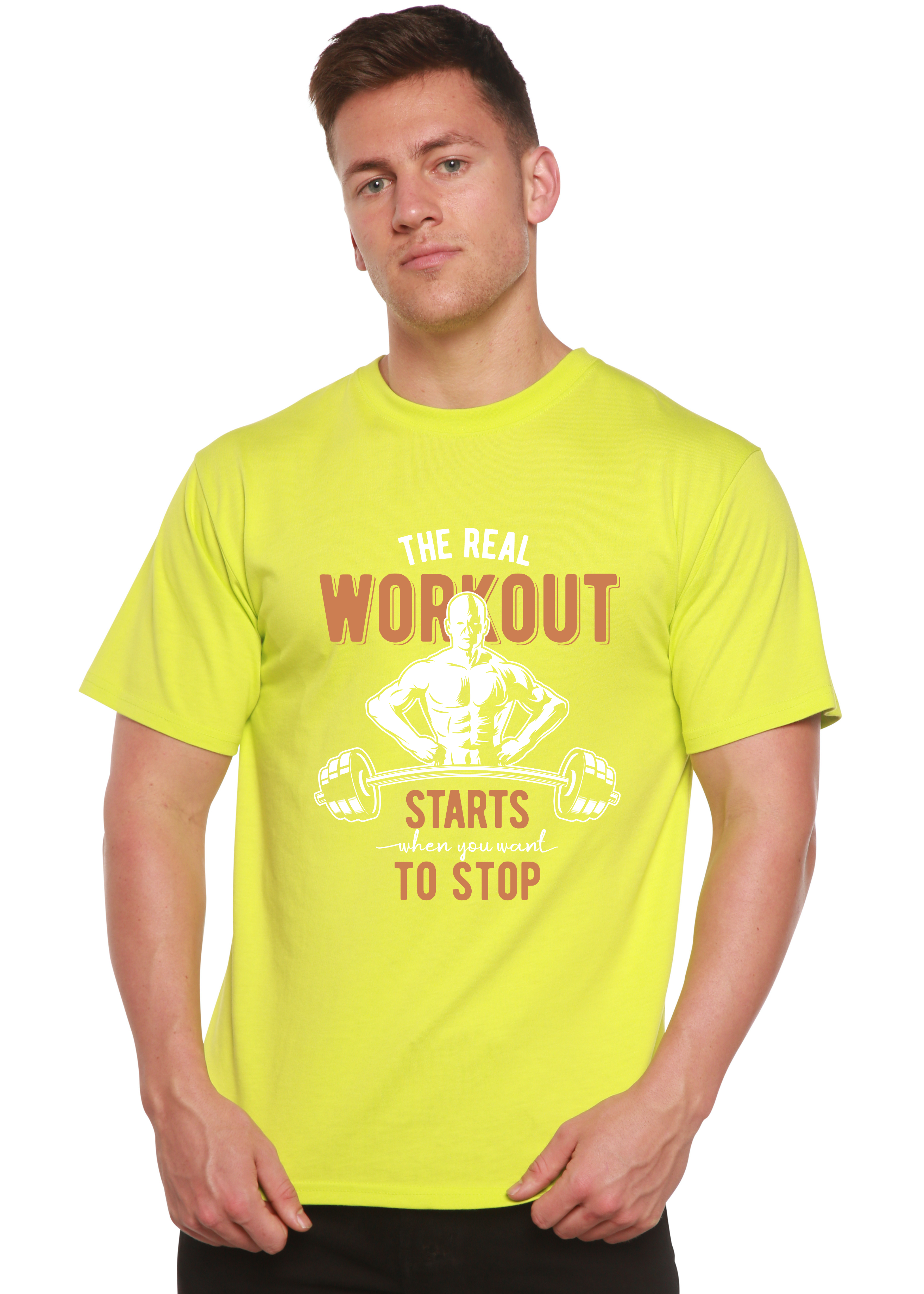 Camiseta gráfica de manga corta para hombre The Real Workout de bambú viscosa/algodón orgánico