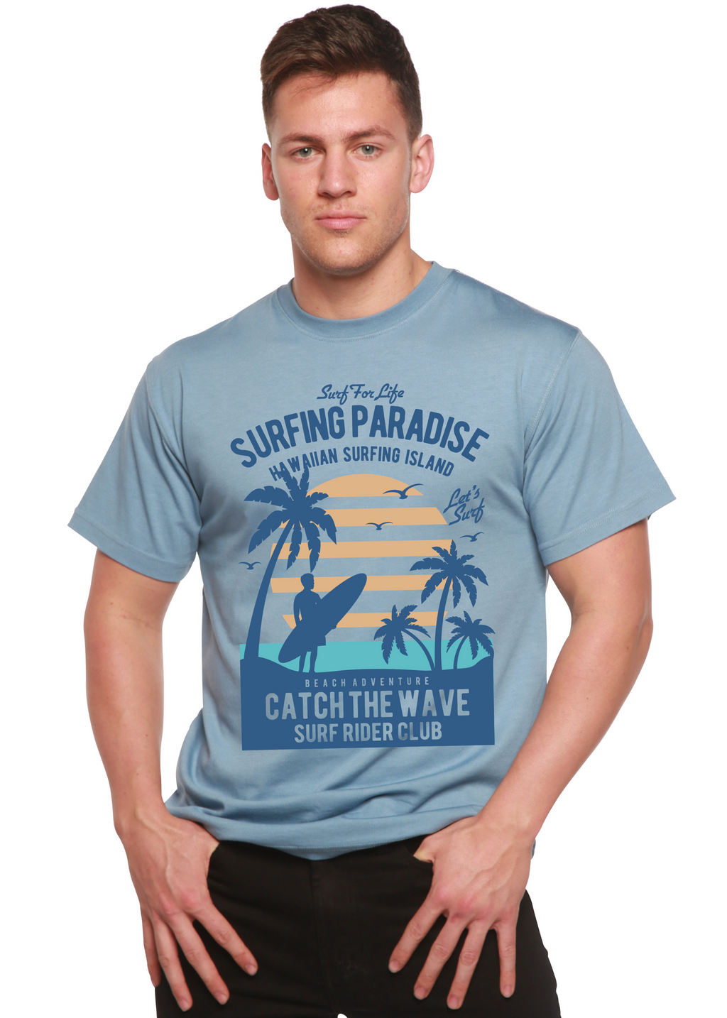 Camiseta gráfica de manga corta de bambú/algodón orgánico Surfing Paradis Spun Bamboo® para hombre