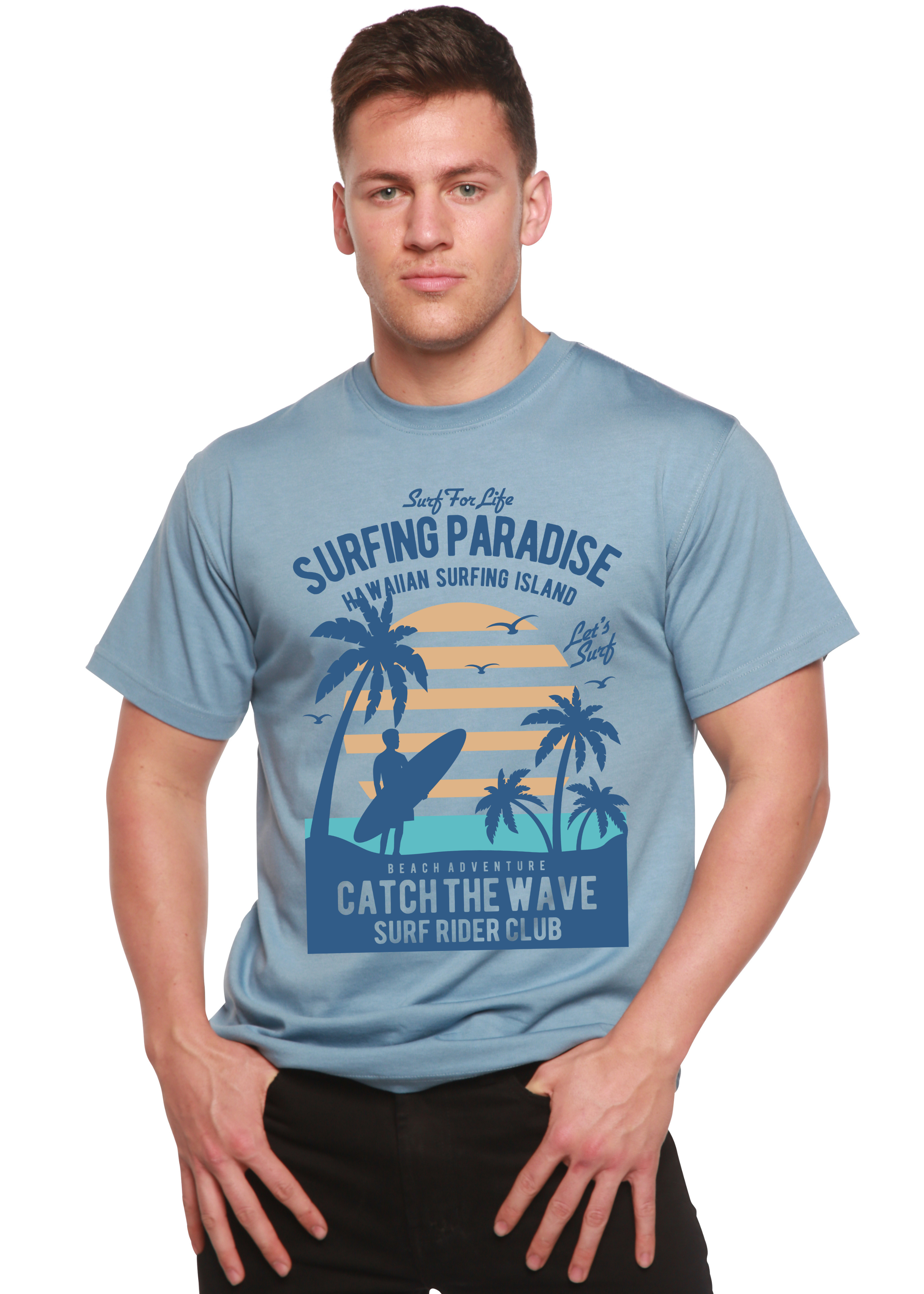 Camiseta gráfica de manga corta de bambú/algodón orgánico Surfing Paradis Spun Bamboo® para hombre