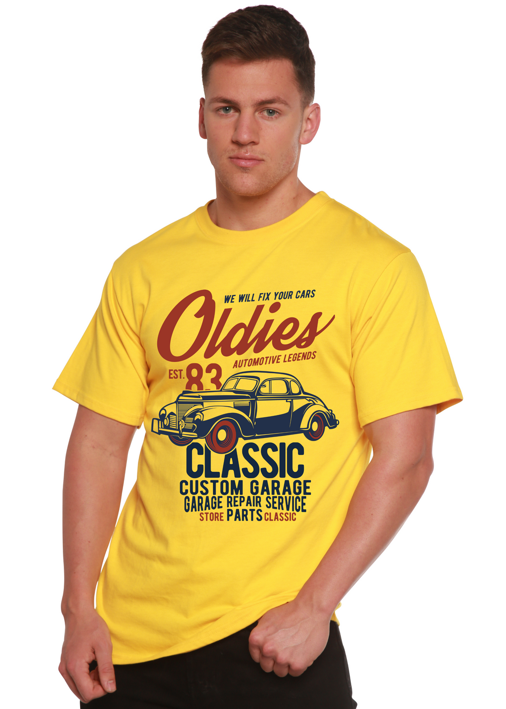 Camiseta gráfica de manga corta de viscosa de bambú y algodón orgánico Oldies Spun Bamboo® para hombre