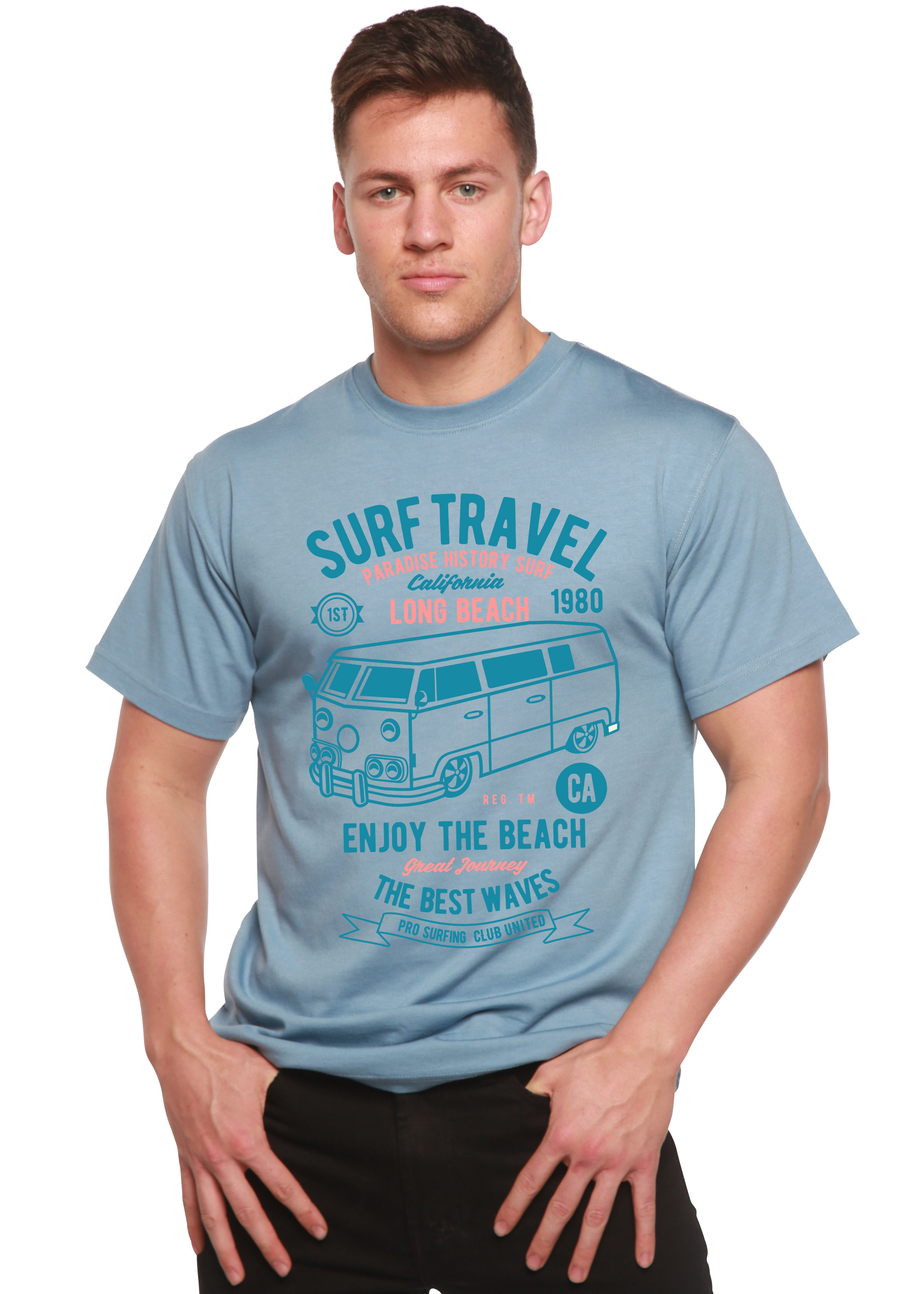 Camiseta gráfica de manga corta de bambú/algodón orgánico Surf Travel Spun Bamboo® para hombre