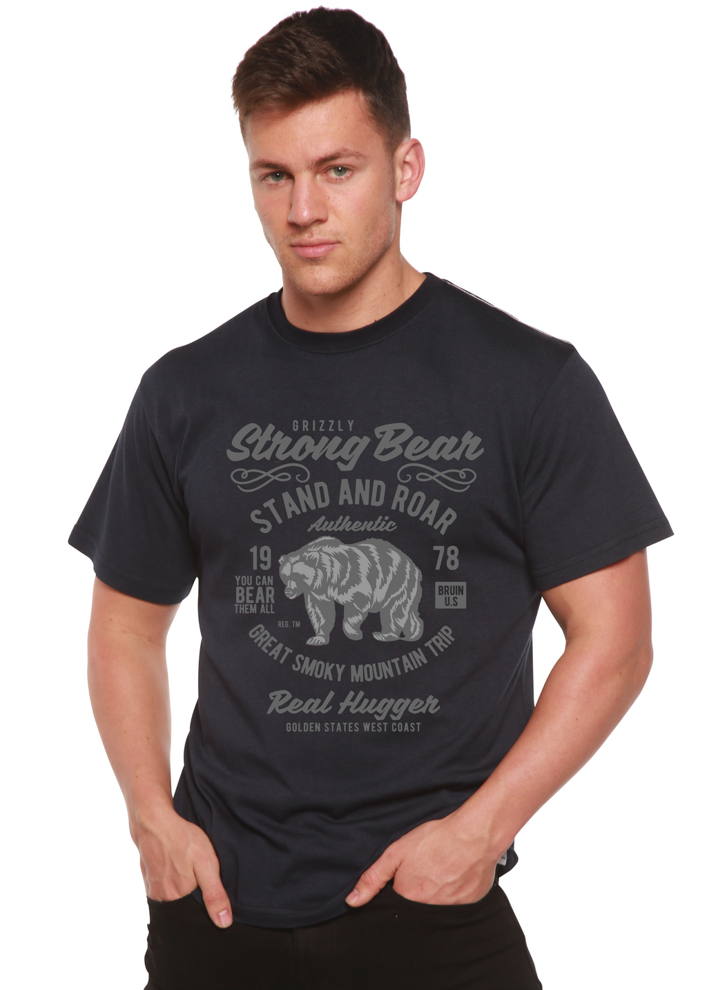 Camiseta gráfica de manga corta Strong Bear Spun Bamboo® de viscosa de bambú/algodón orgánico para hombre