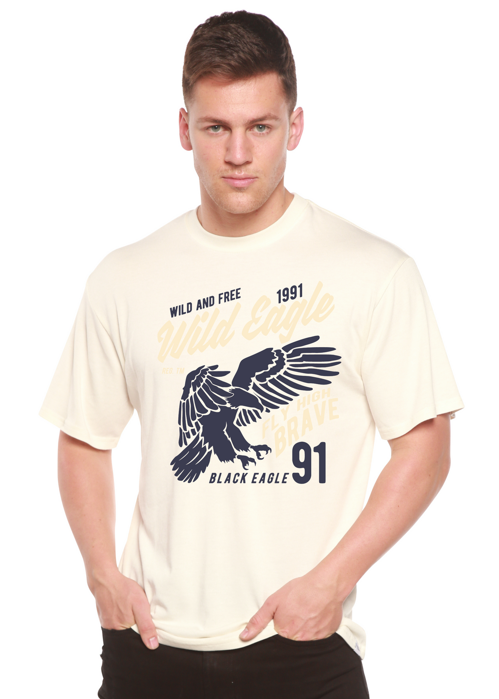 Camiseta de manga corta con gráficos para hombre Wild Eagle Spun Bamboo® de viscosa de bambú/algodón orgánico