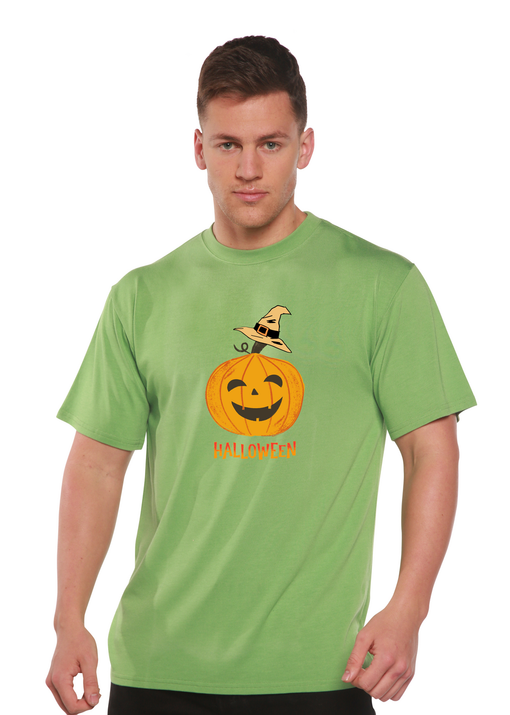 Camiseta gráfica de manga corta de viscosa de bambú/algodón orgánico unisex con calabaza de Halloween