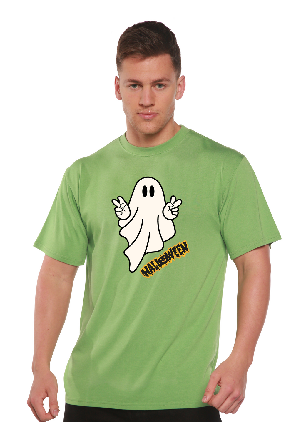 Camiseta gráfica de manga corta unisex Halloween Ghost de viscosa de bambú/algodón orgánico