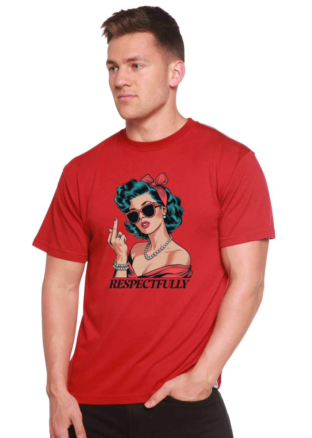 Camiseta gráfica unisex de bambú/algodón con "Respectfully Middle Finger"