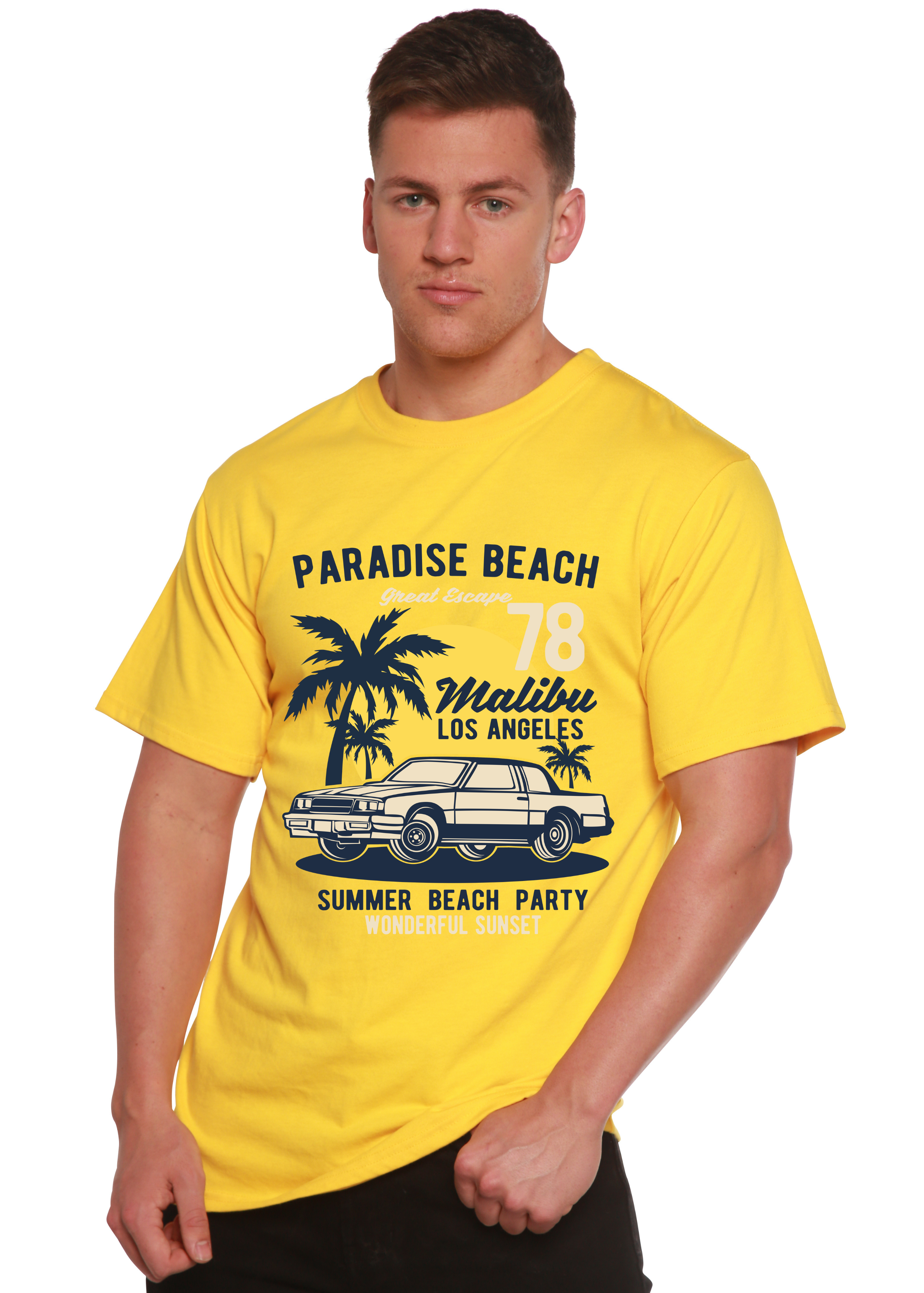 Camiseta Gráfica de Manga Corta Paradise Beach Spun Bamboo® de Viscosa de Bambú/Algodón Orgánico para Hombre