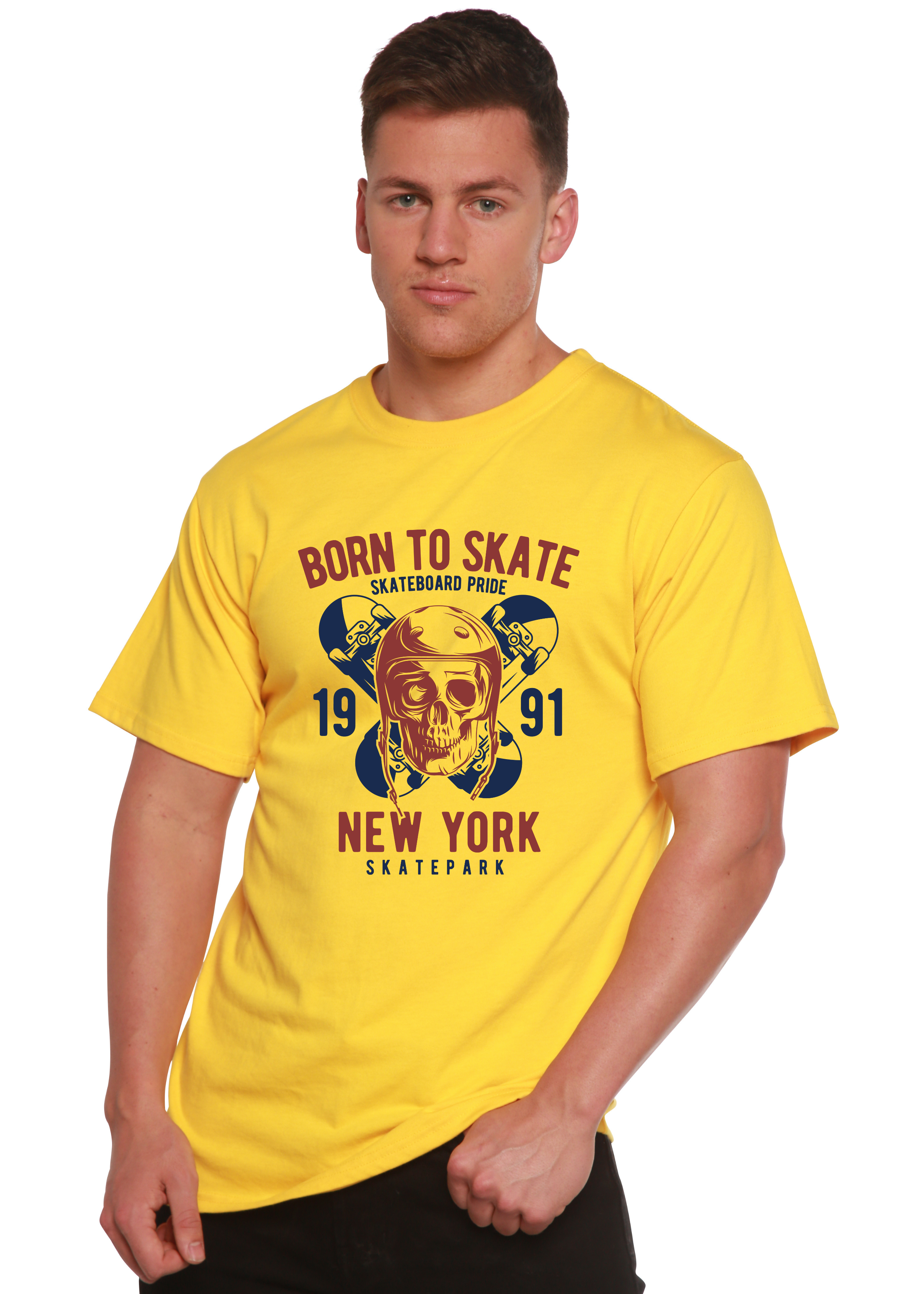 Camiseta gráfica de manga corta Born To Skate 1991 New York para hombre de bambú viscosa/algodón orgánico