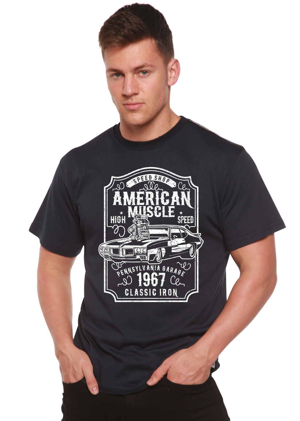 Camiseta gráfica de manga corta de bambú/algodón orgánico American Muscle para hombre