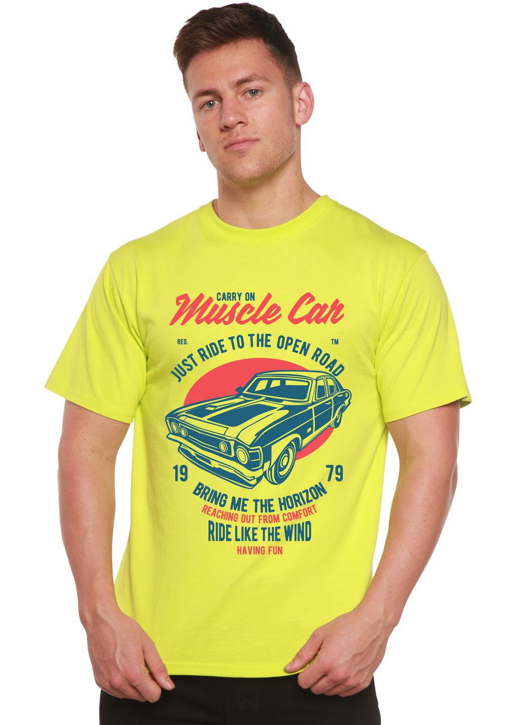 Camiseta gráfica de manga corta de viscosa de bambú/algodón orgánico Muscle Car Spun Bamboo® para hombre