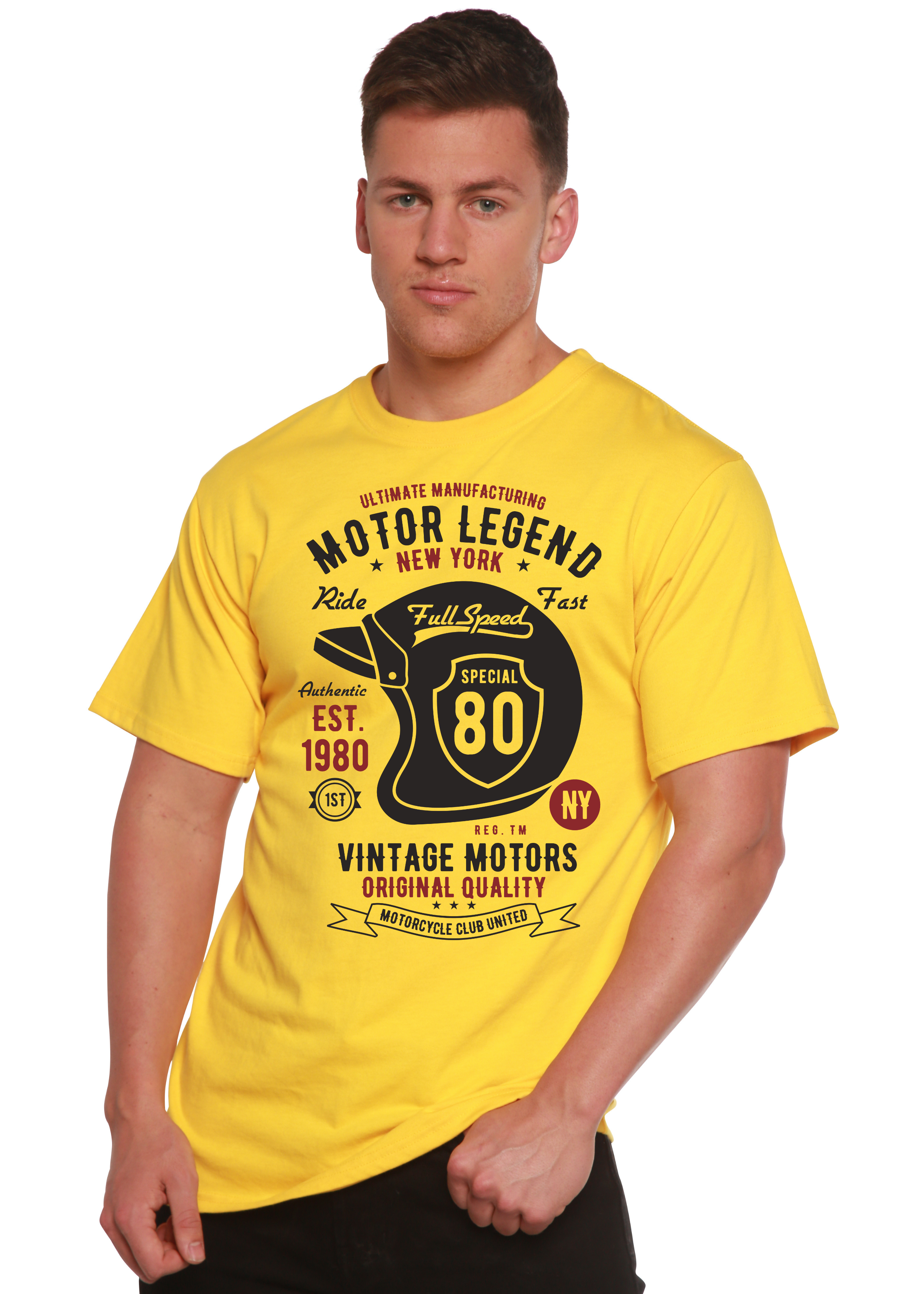 Camiseta de manga corta con gráfico de viscosa de bambú/algodón orgánico Motor Legend Helmet para hombre