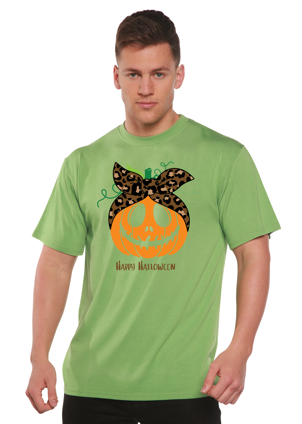 Camiseta gráfica de manga corta de viscosa de bambú/algodón orgánico para hombre - ¡Feliz Halloween!