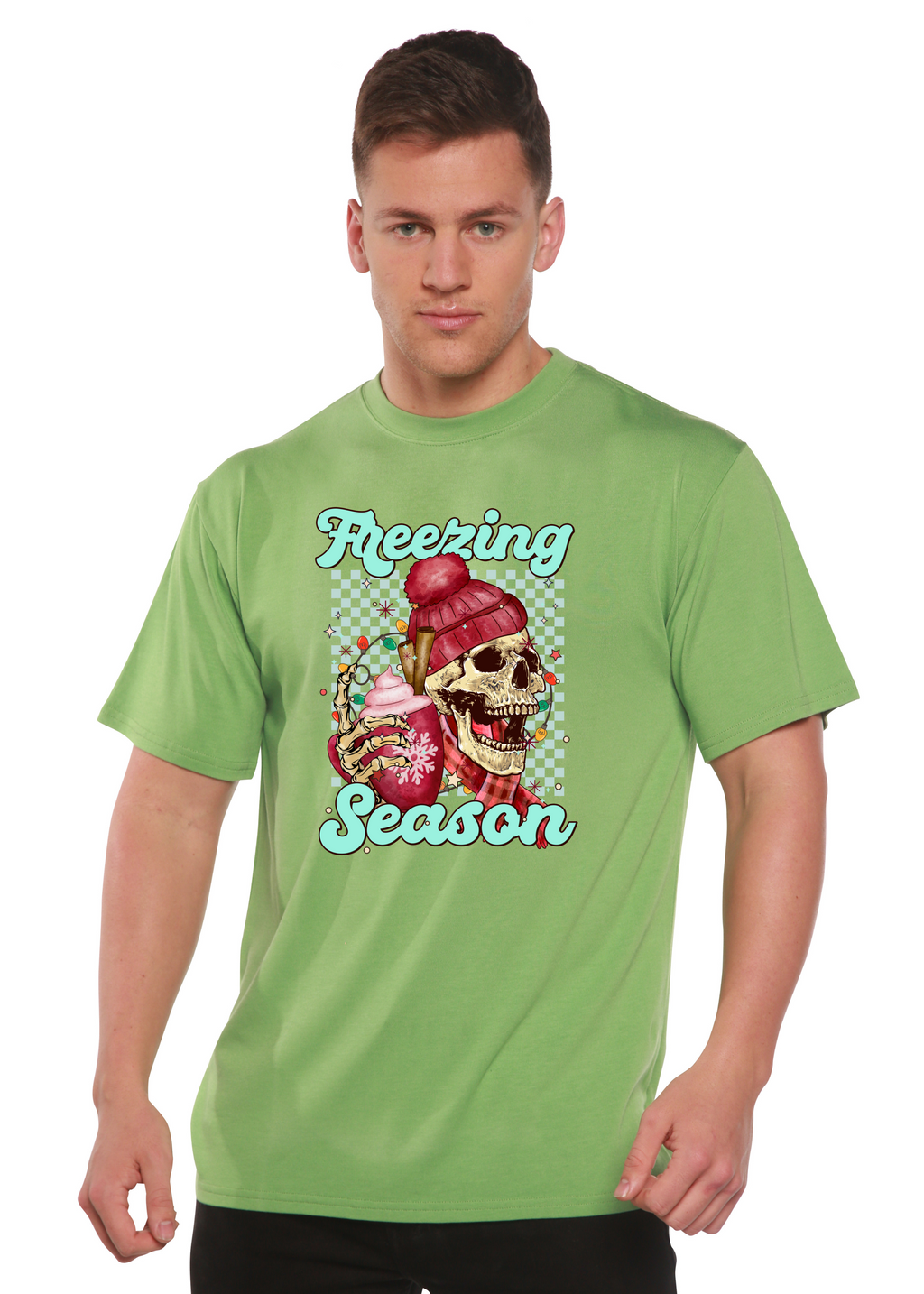 Camiseta Gráfica Unisex de Manga Corta de Viscosa de Bambú/Algodón Orgánico "Temporada de Frío"