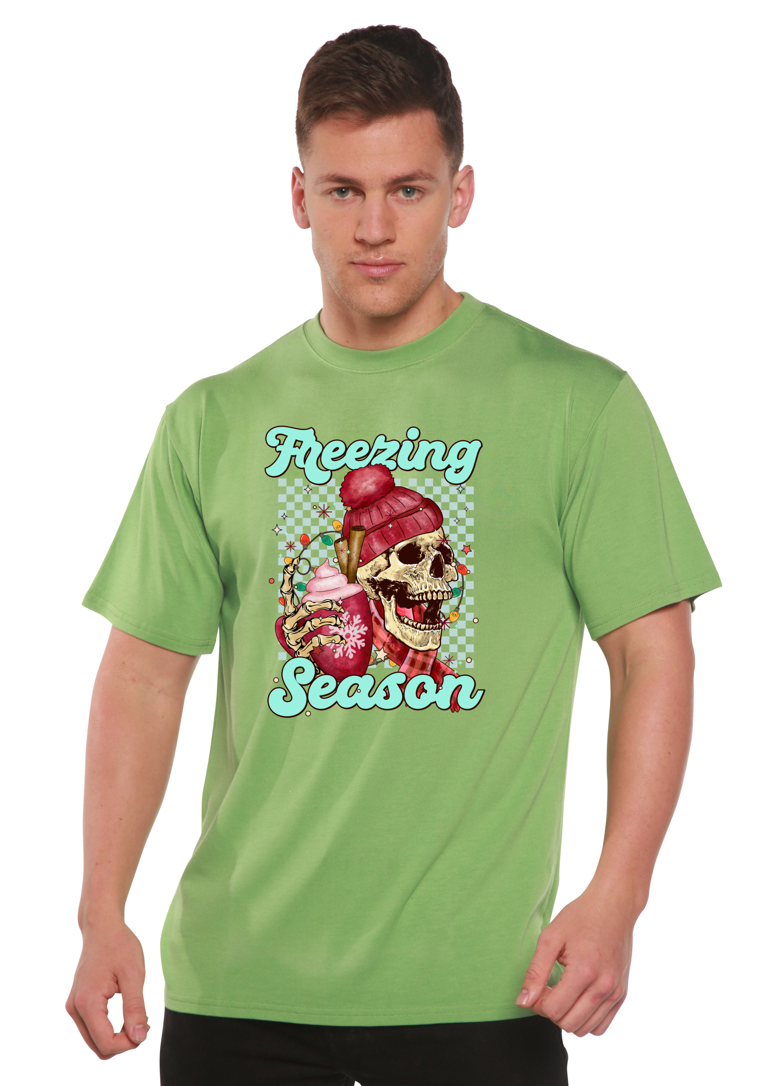 Camiseta Gráfica Unisex de Manga Corta de Viscosa de Bambú/Algodón Orgánico "Temporada de Frío"