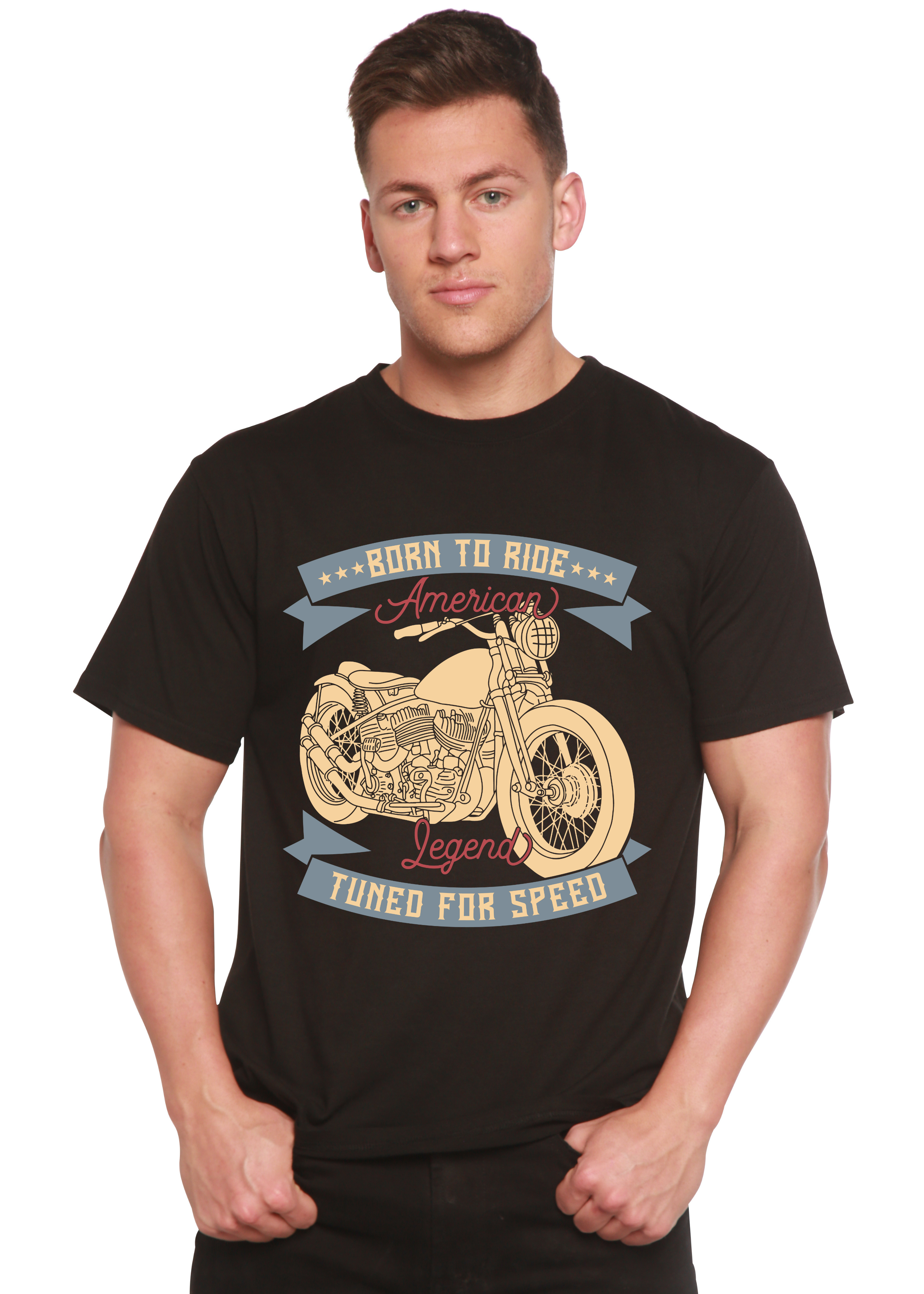 Camiseta gráfica de manga corta para hombre "Born To Ride American Legend" de bambú viscosa/algodón orgánico