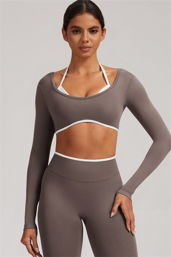 Conjunto de 2 piezas Elevate New: Top corto de manga larga y leggings