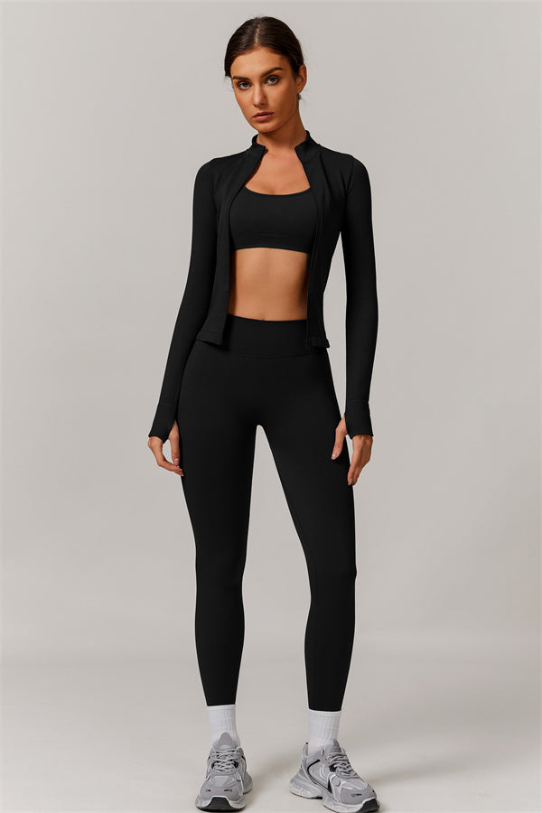 Conjunto de 3 piezas Nova Luxe: chaqueta, sujetador deportivo y leggings
