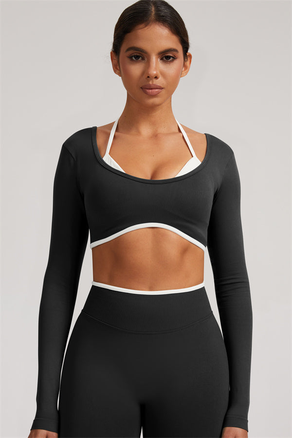 Conjunto de 2 piezas Elevate New: Top corto de manga larga y leggings