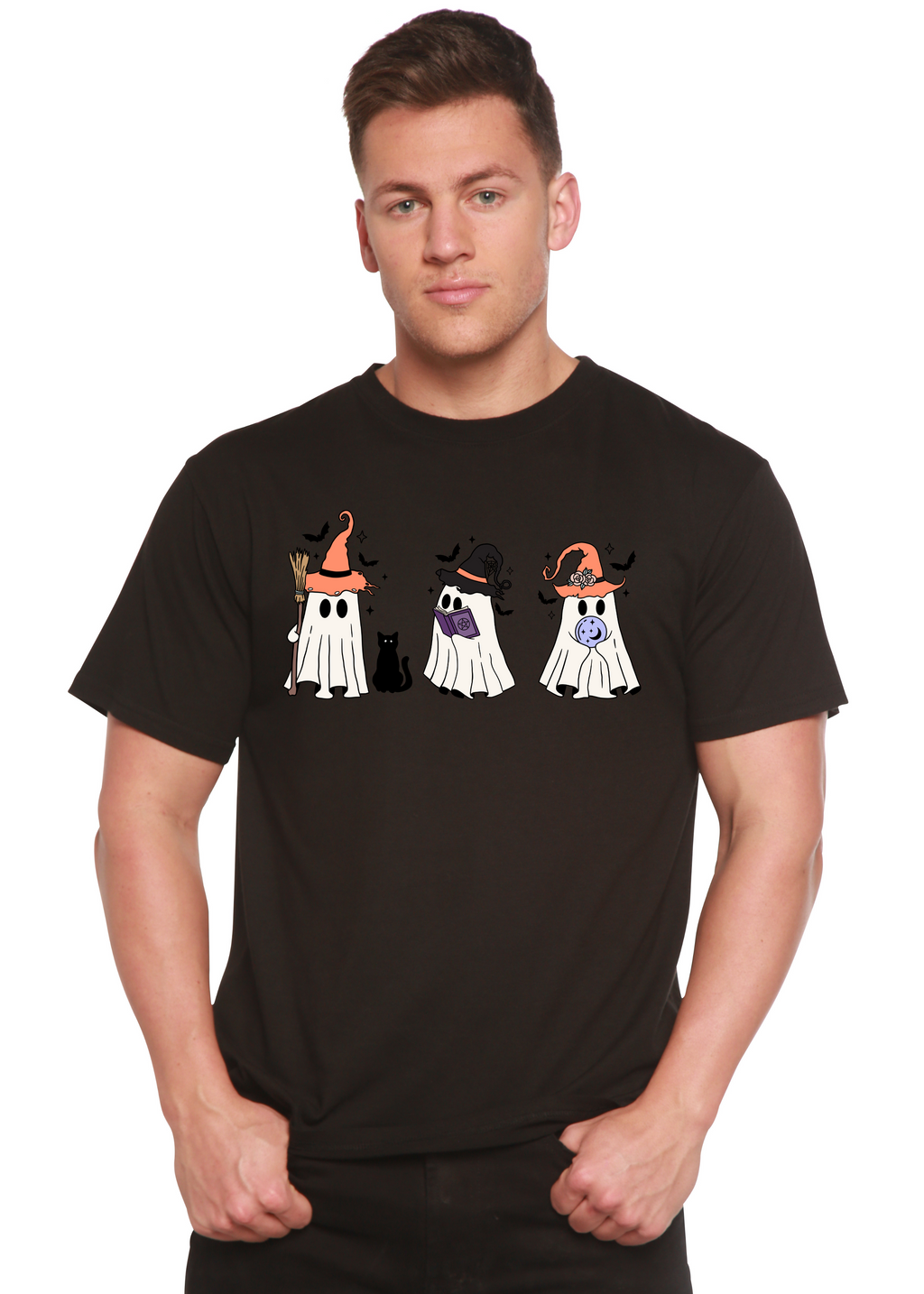 Camiseta gráfica de manga corta de bambú-viscosa/algodón orgánico "Halloween Boo" para hombre