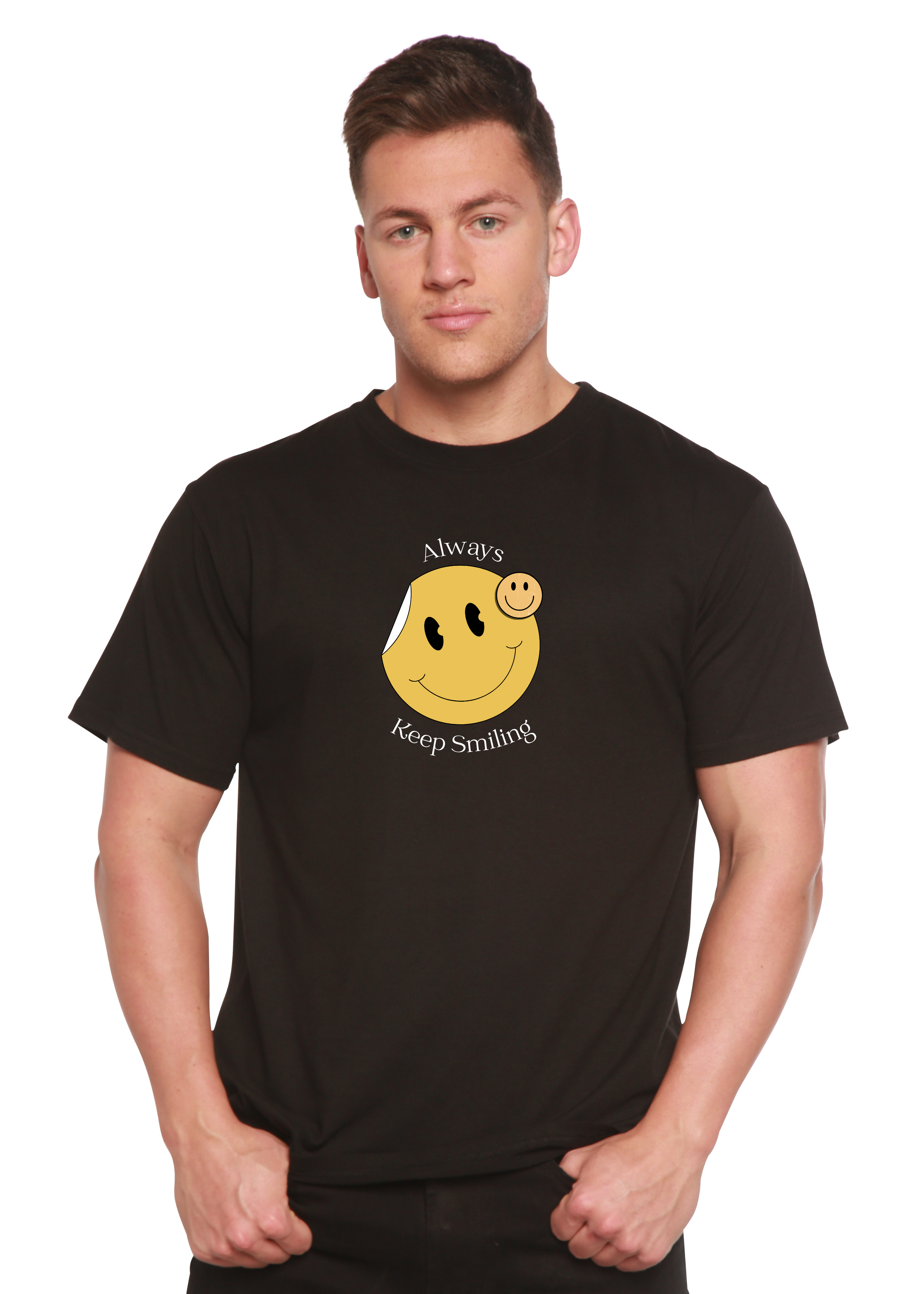 Camiseta gráfica de manga corta para hombre "Always Keep Smiling" de bambú viscosa/algodón orgánico