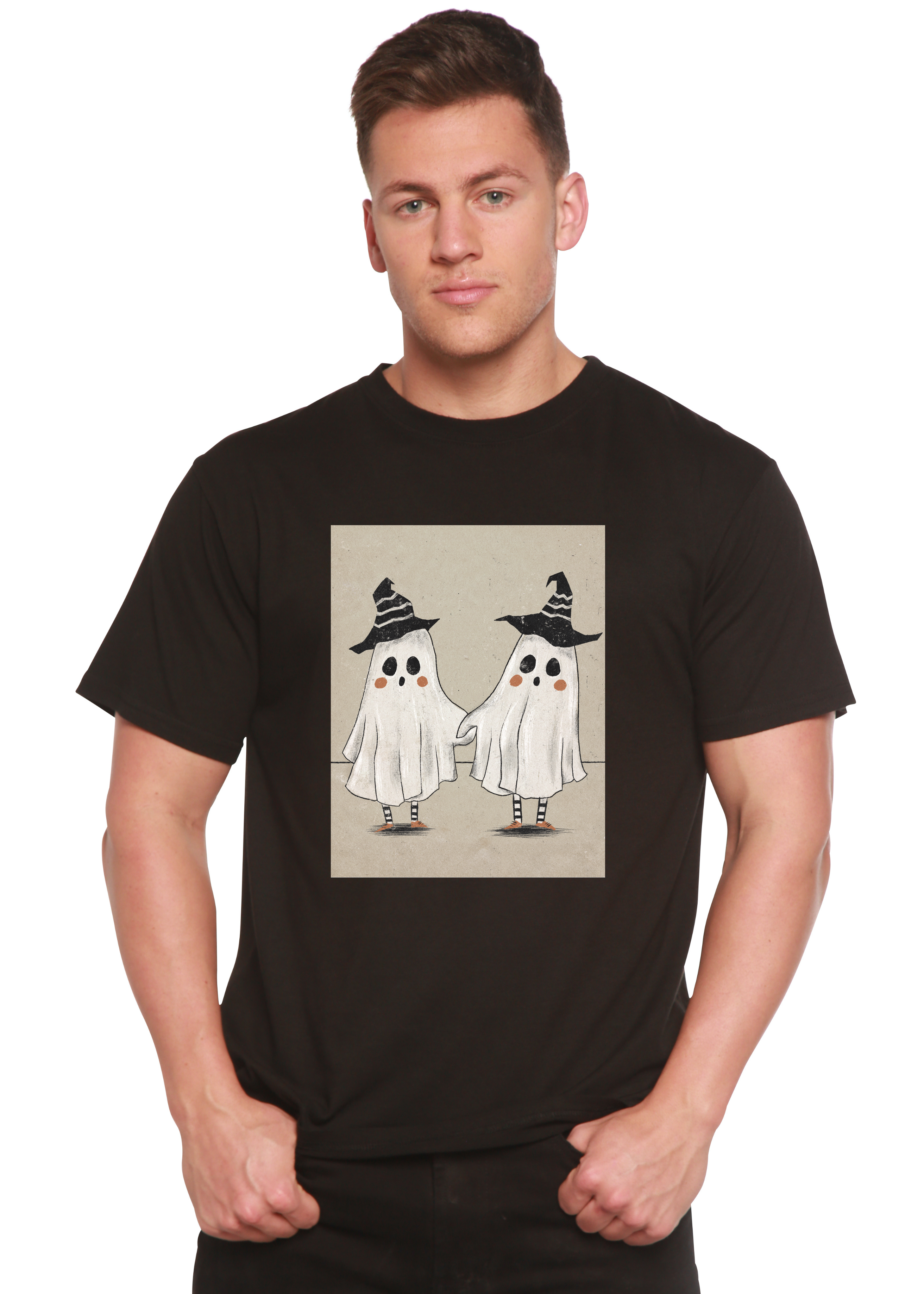 Camiseta gráfica de manga corta para hombre con diseño de fantasma de viscosa de bambú/algodón orgánico