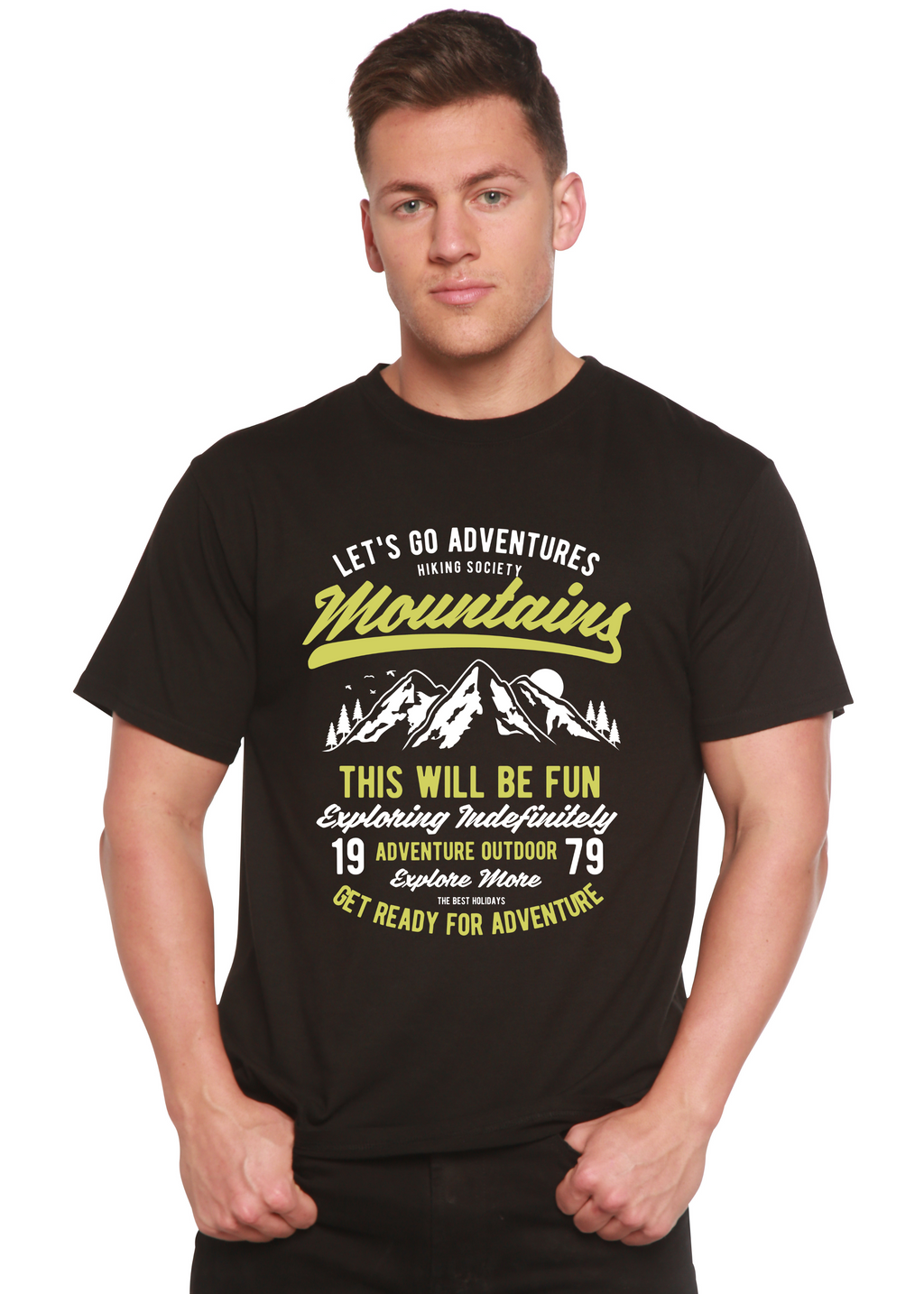 Camiseta Gráfica de Manga Corta de Bambú Viscosa/Algodón Orgánico para Hombre Let's Go Adventure