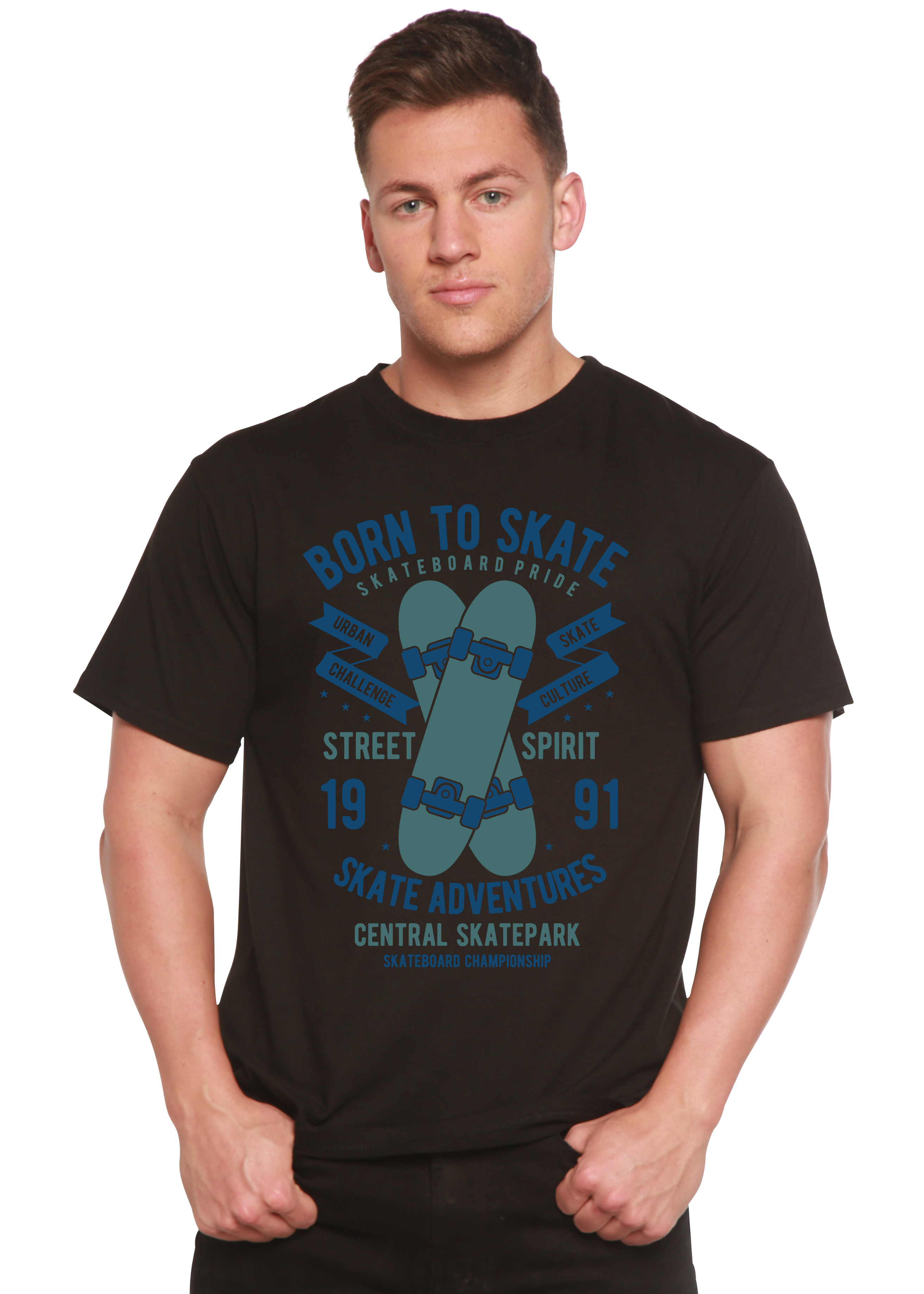 Camiseta gráfica de manga corta "Born To Skate" para hombre de viscosa de bambú/algodón orgánico