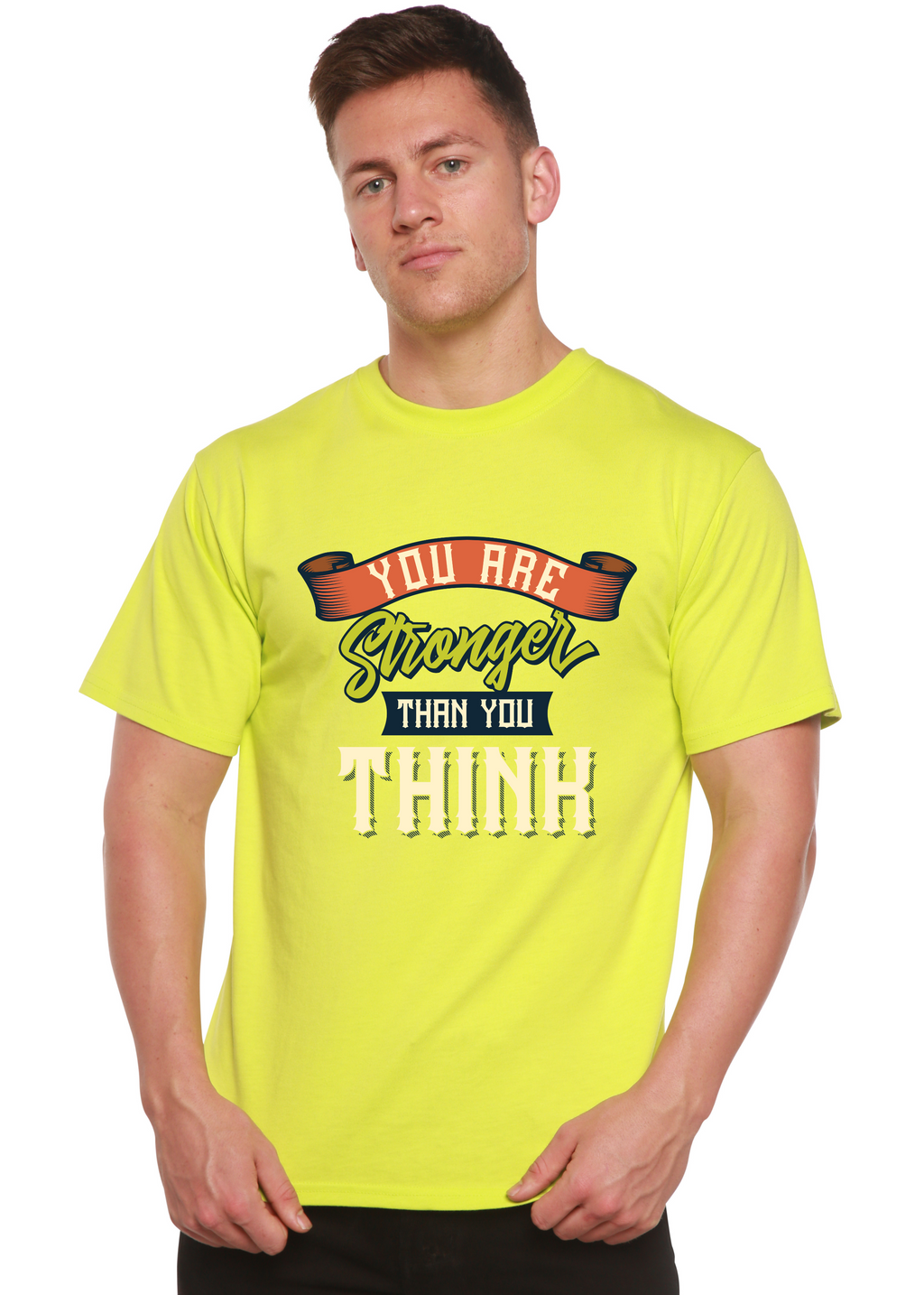 Camiseta gráfica de manga corta para hombre "Eres más fuerte de lo que piensas" de viscosa de bambú/algodón orgánico