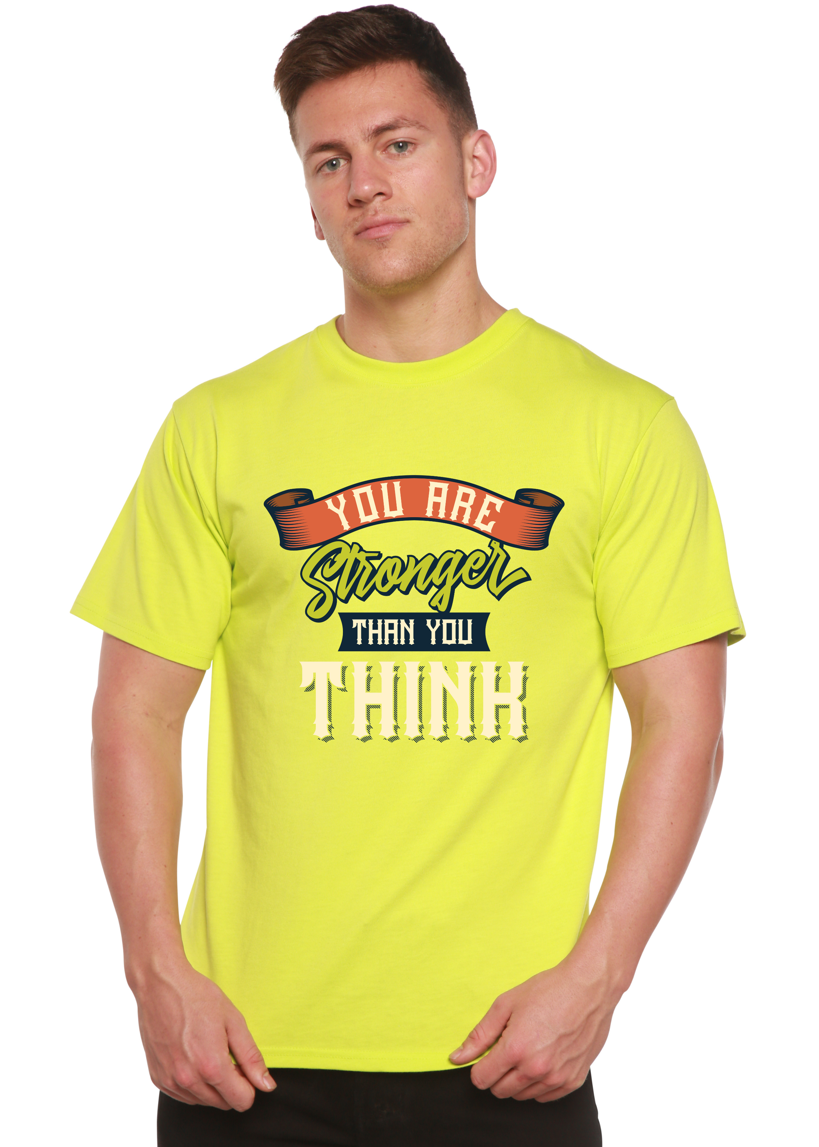 Camiseta gráfica de manga corta para hombre "Eres más fuerte de lo que piensas" de viscosa de bambú/algodón orgánico